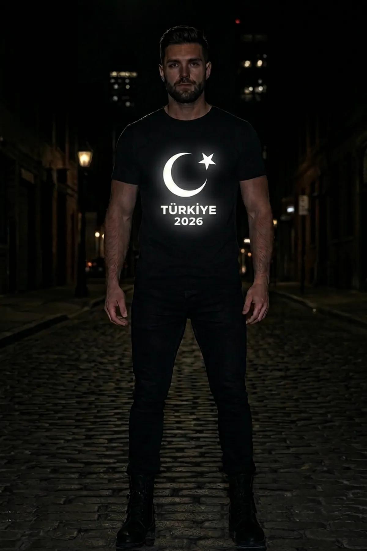 Siyah pamuk üzerinde gümüş parlayan reflektör ay, yıldız ve 10 rakamının yakın görünümü