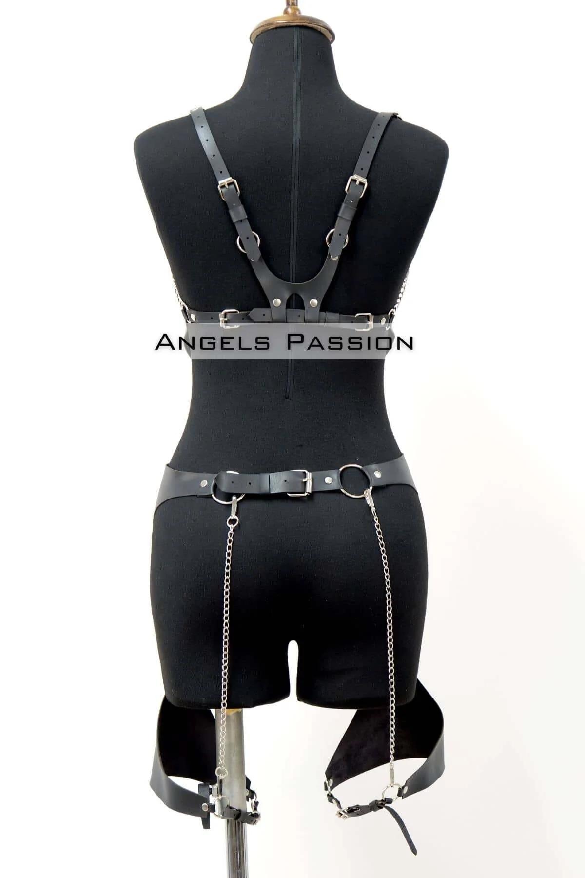 Erotik Deri Jartiyer Harness Takım, Kadın Fantezi İç Giyim - APFT1220