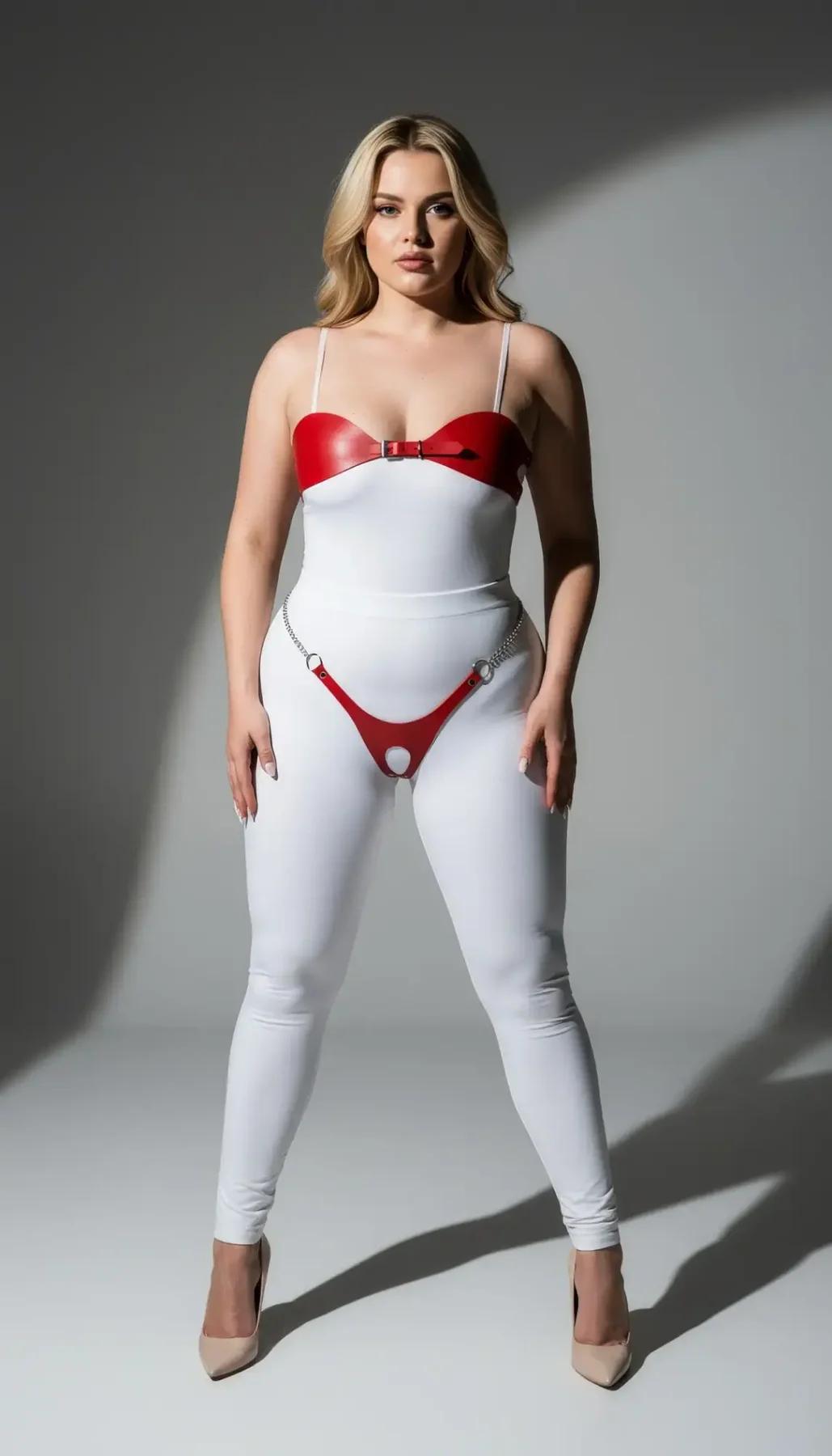 Gümüş tonlu dekoratif zincir bel bağlantılı kırmızı suni deri kalça harness parçası