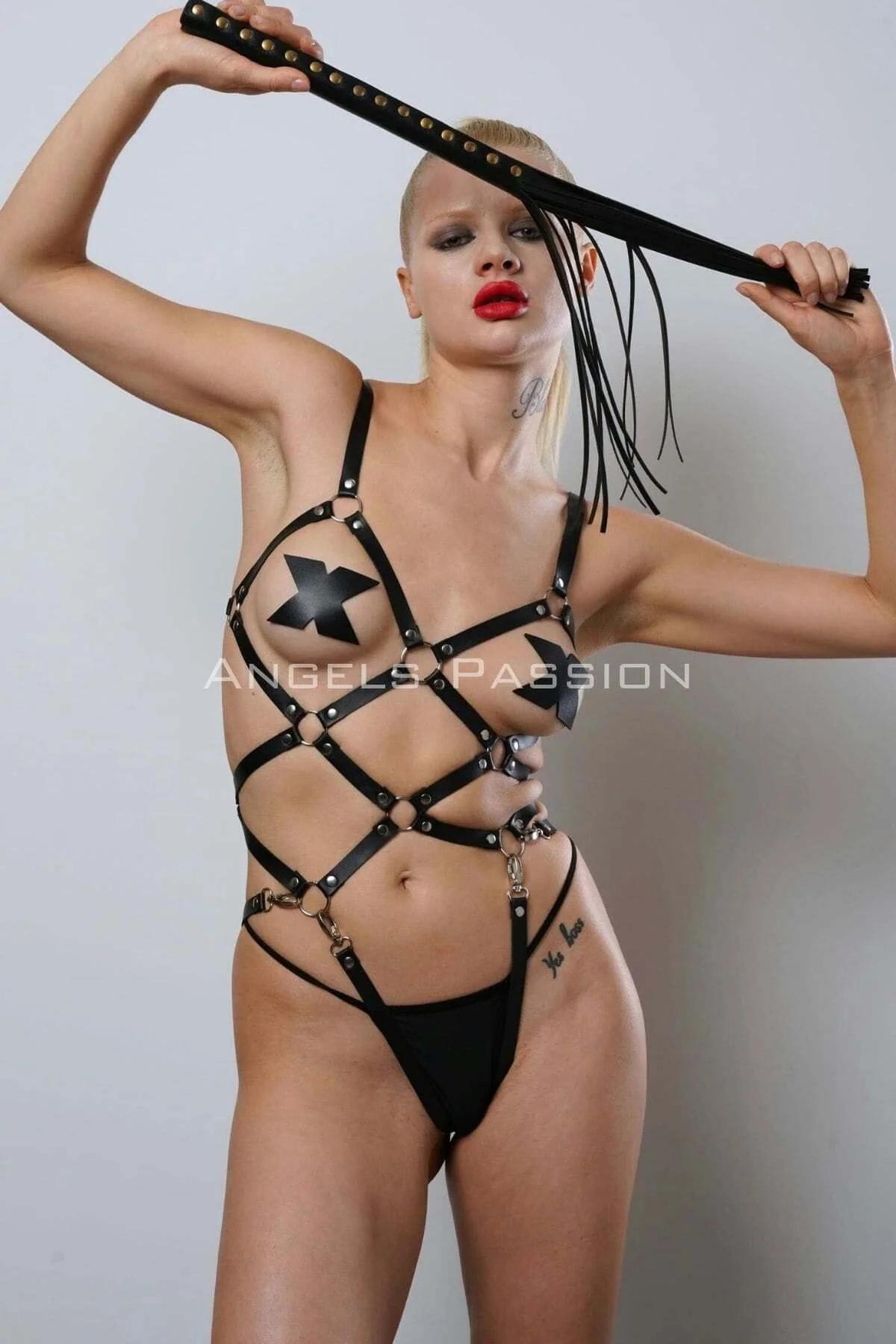 Kırbaçlı Deri Full Body Harness Fantezi Giyim, Vücudu Saran Full Body Harness - APFT1356