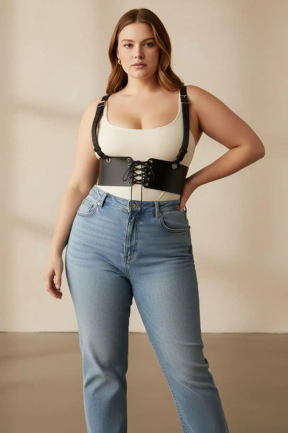 Askı yapısını gösteren geniş siyah göğüs altı harness kemeri arka görünüm
