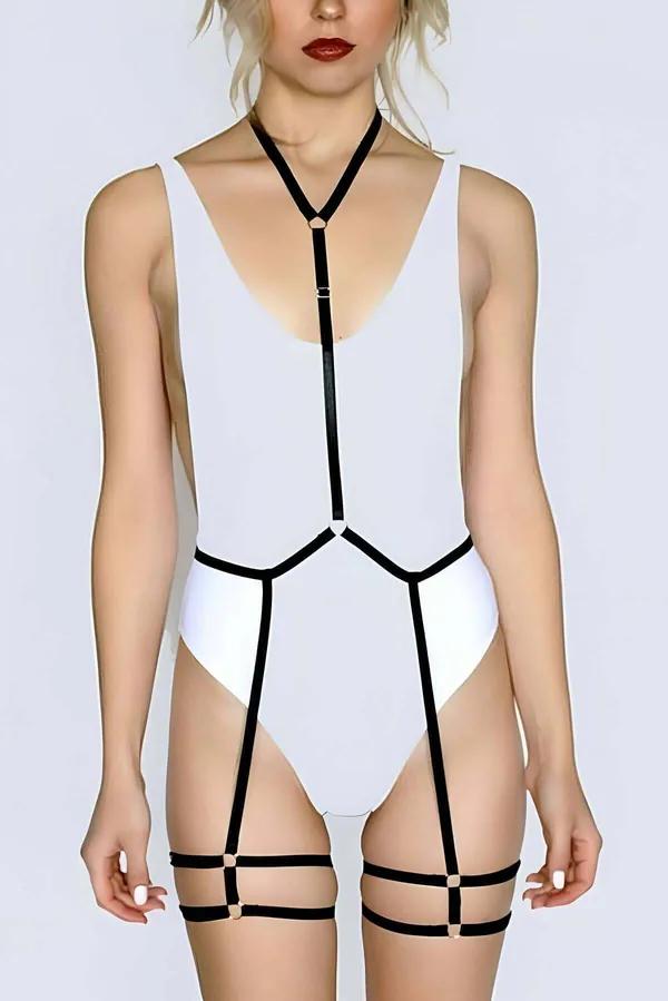 Siyah Lastik Full Body Harness Çift Bacak Bantlı