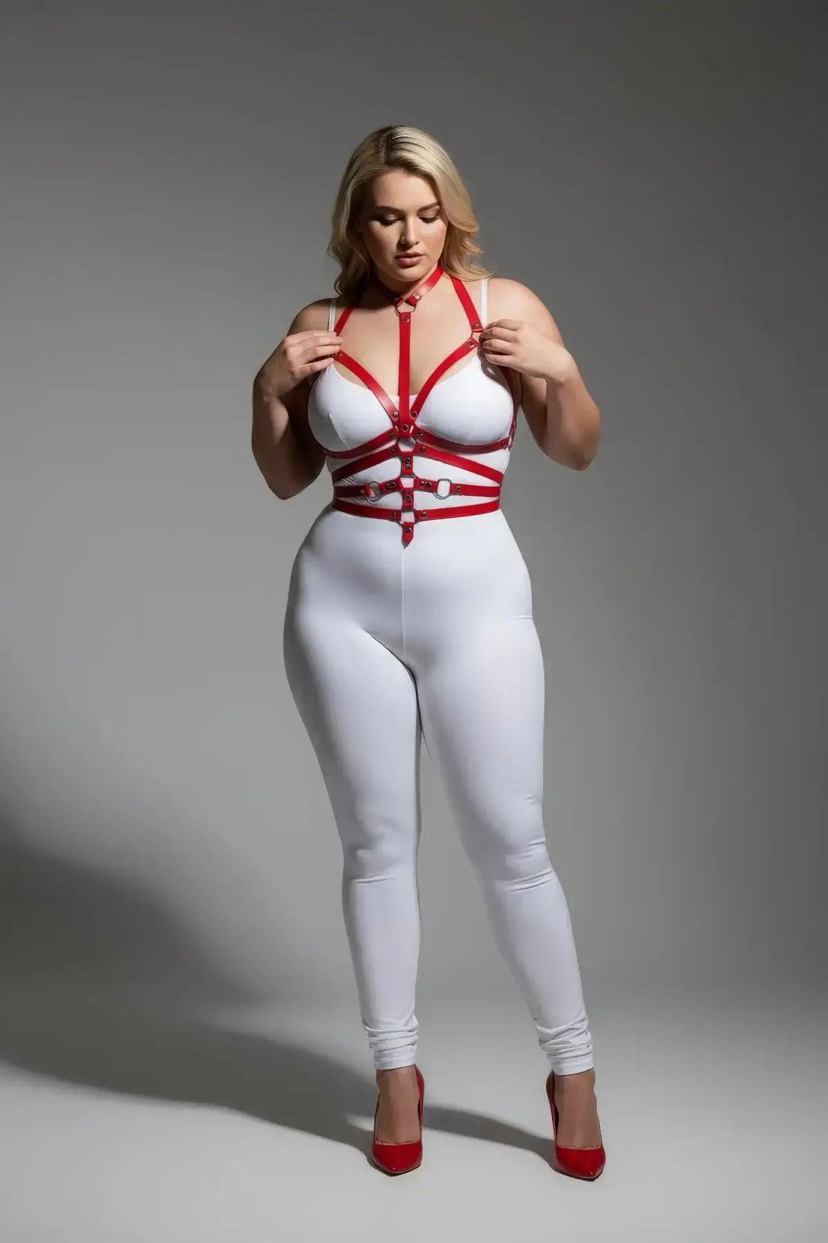 Ön açıdan ayarlanabilir kırmızı suni deri harness halter boyun askısı ve toka kapamalar