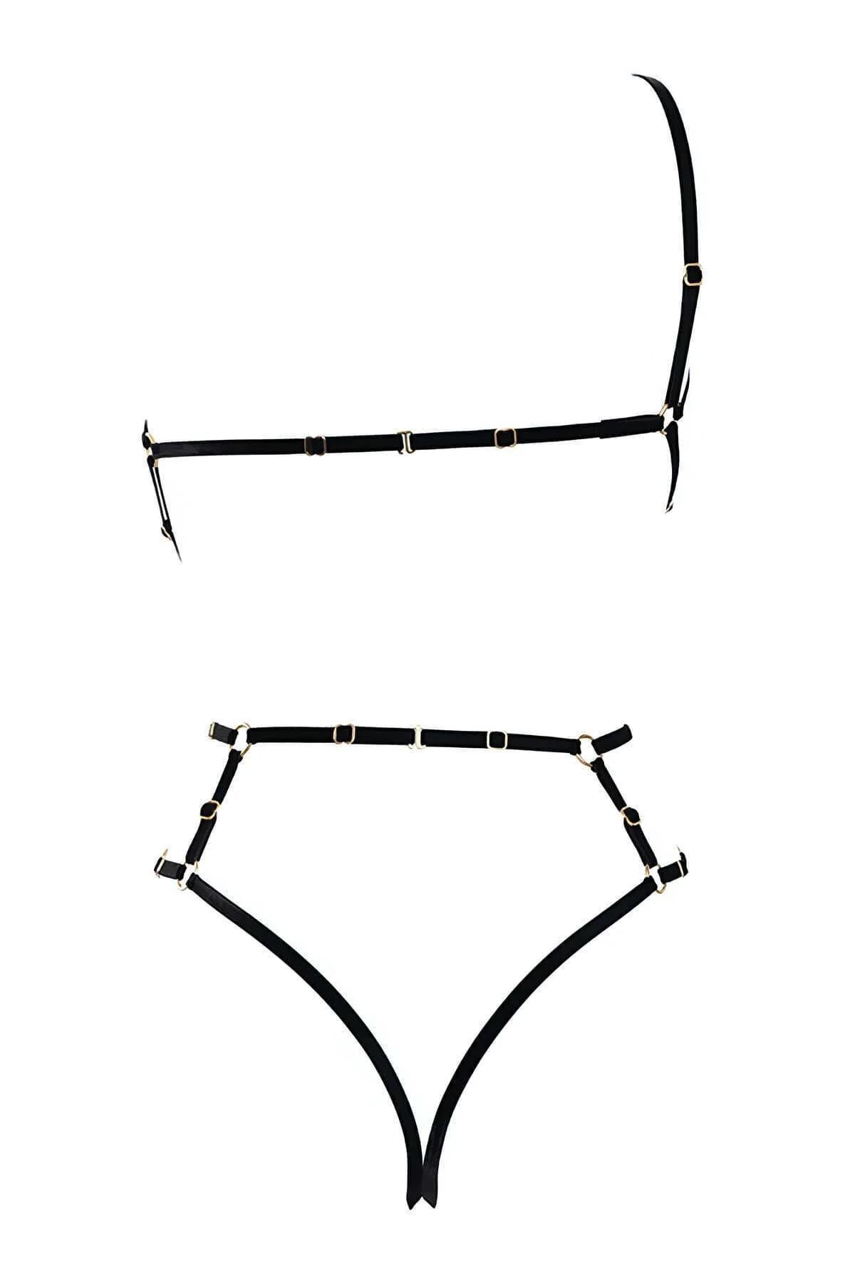 siyah çoklu askılı ayarlanabilir vücut harness crop top üzerinde moda stillemesi