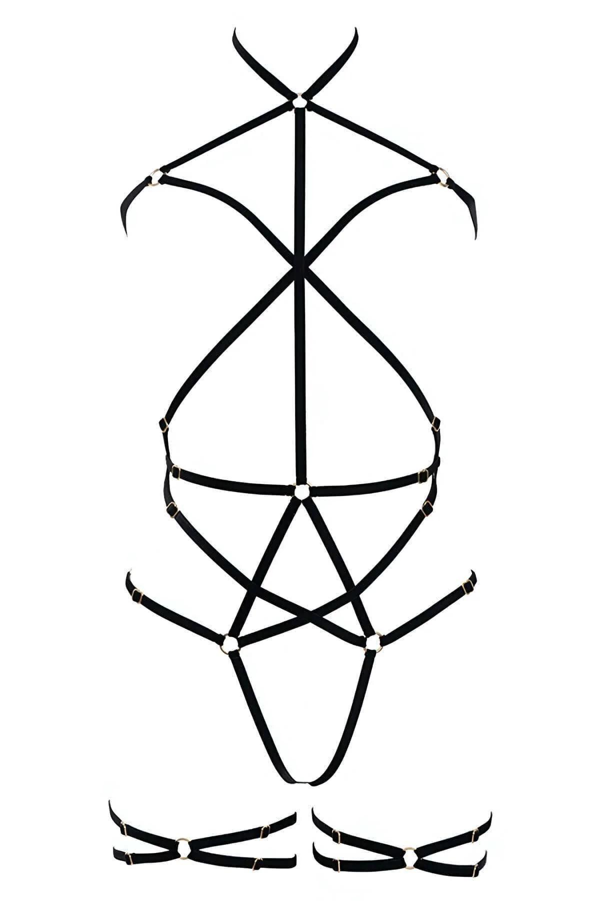 siyah naylon spandex vücut harness bel bandı çift askı ayarlanabilir jartiyer bacak