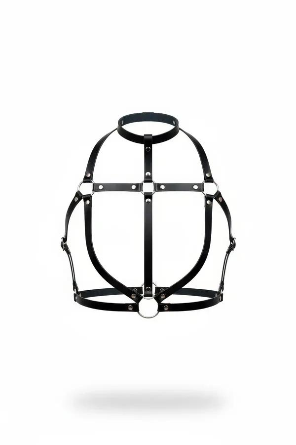 siyah vegan deri vücut harness boyunluk çapraz kafes kayış gümüş O-ring metal toka aksesuarı