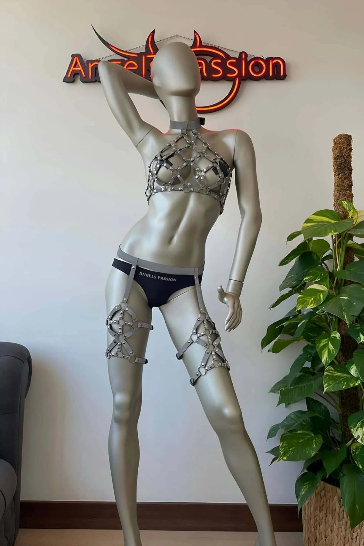 Reflektörlü Sütyen Takımı Harness | Gece Kulübü Dans Kıyafeti