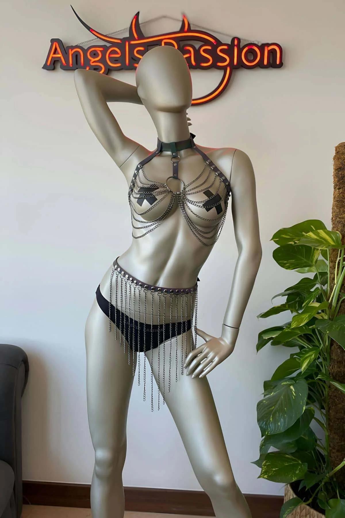 Reflektörlü Harness Bralet ve Külot Takımı Parlak Şeritli