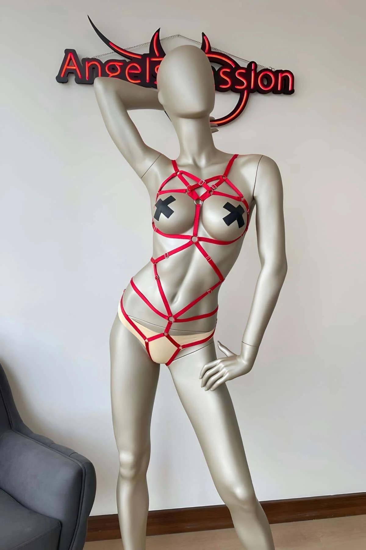 Ağ Bölgesi Açık Elastik Fantezi Harness - APFT474