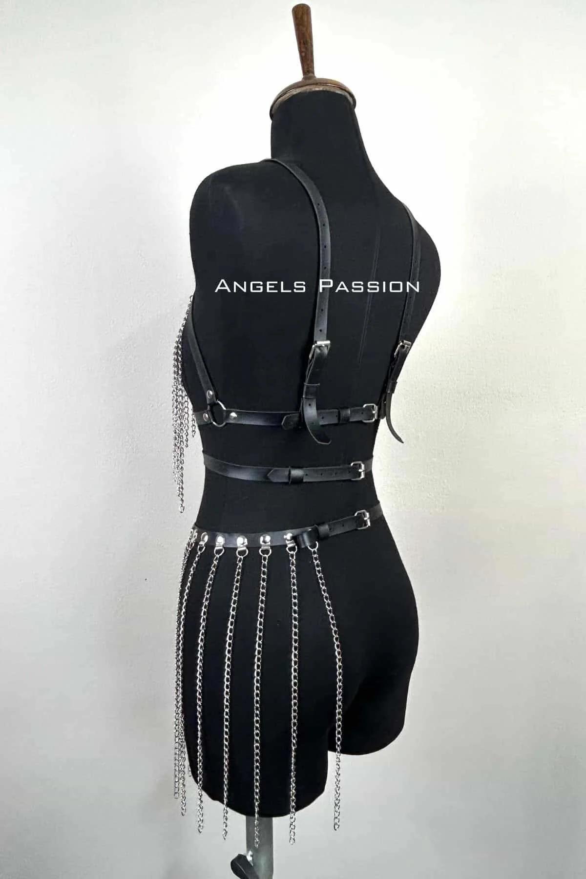 Zincirli Harness Takım, Deri Zincirli Etek Takım - APFT496
