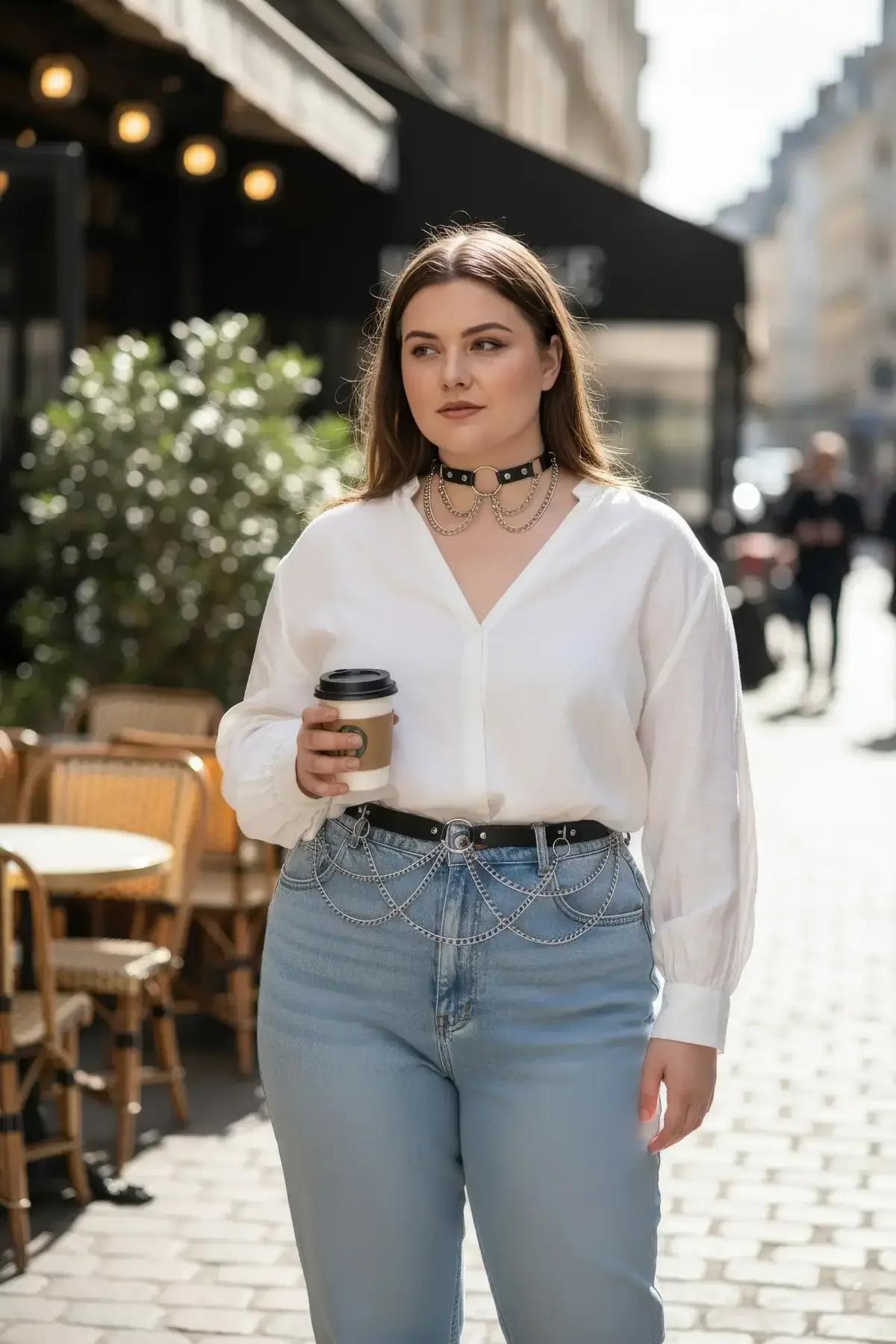 büyük beden siyah deri görünümlü kemer gümüş zincir detaylı choker set cadde kombini