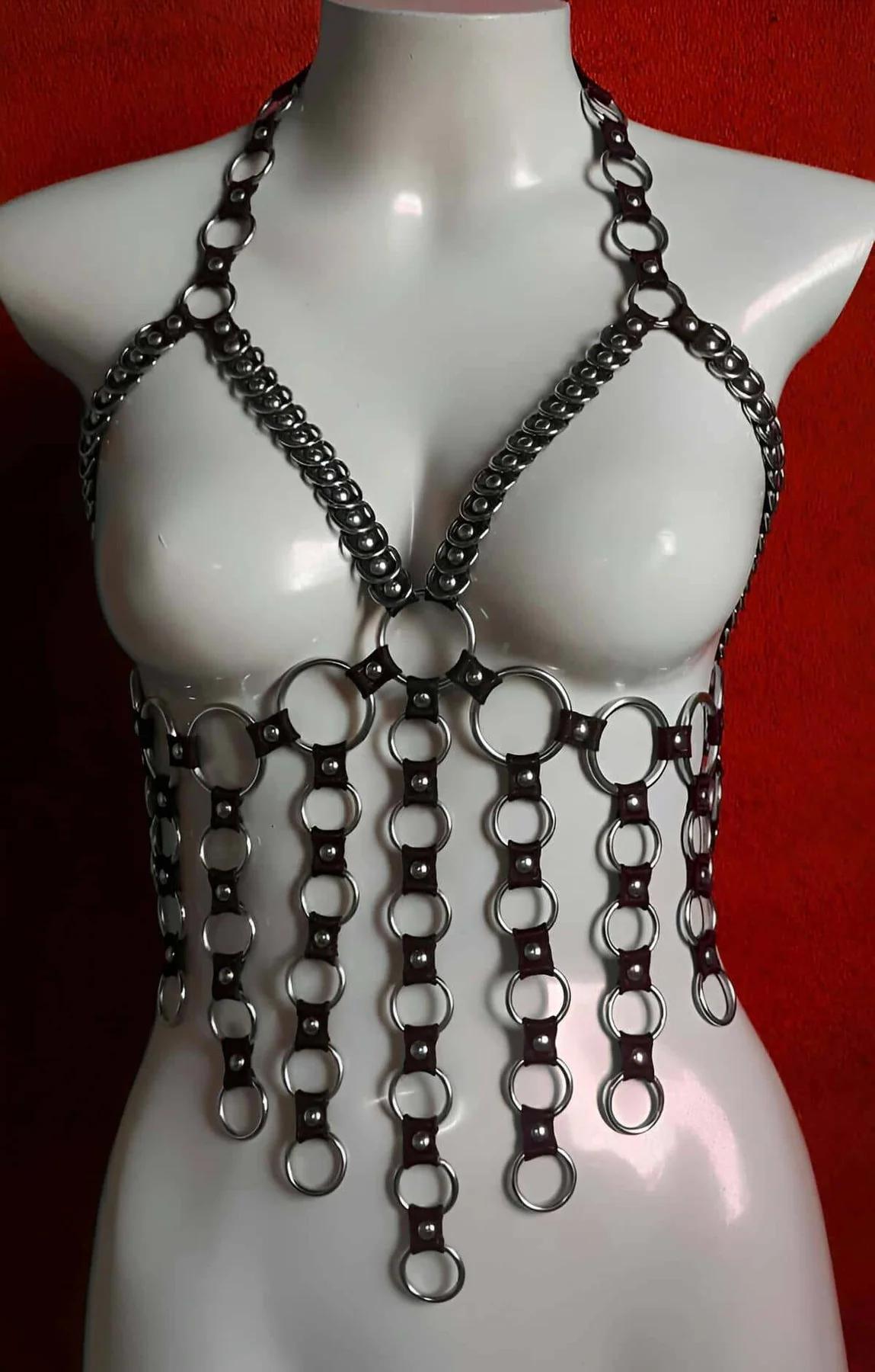 Lastik Seksi Büstiyer - Göğüs Açık Bırakan Büstiyer Lastik Harness - APFT567