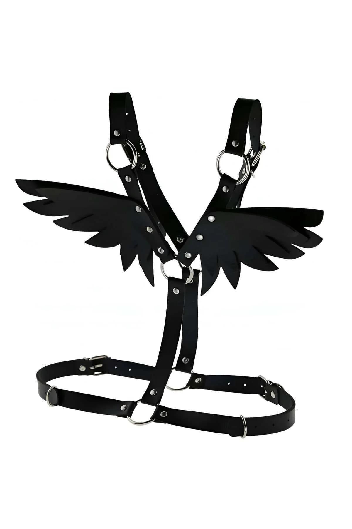 Kanatlı sırt harness arka görünüm, merkezi omurga kayışı ve bel bağlantısı tam açıklı