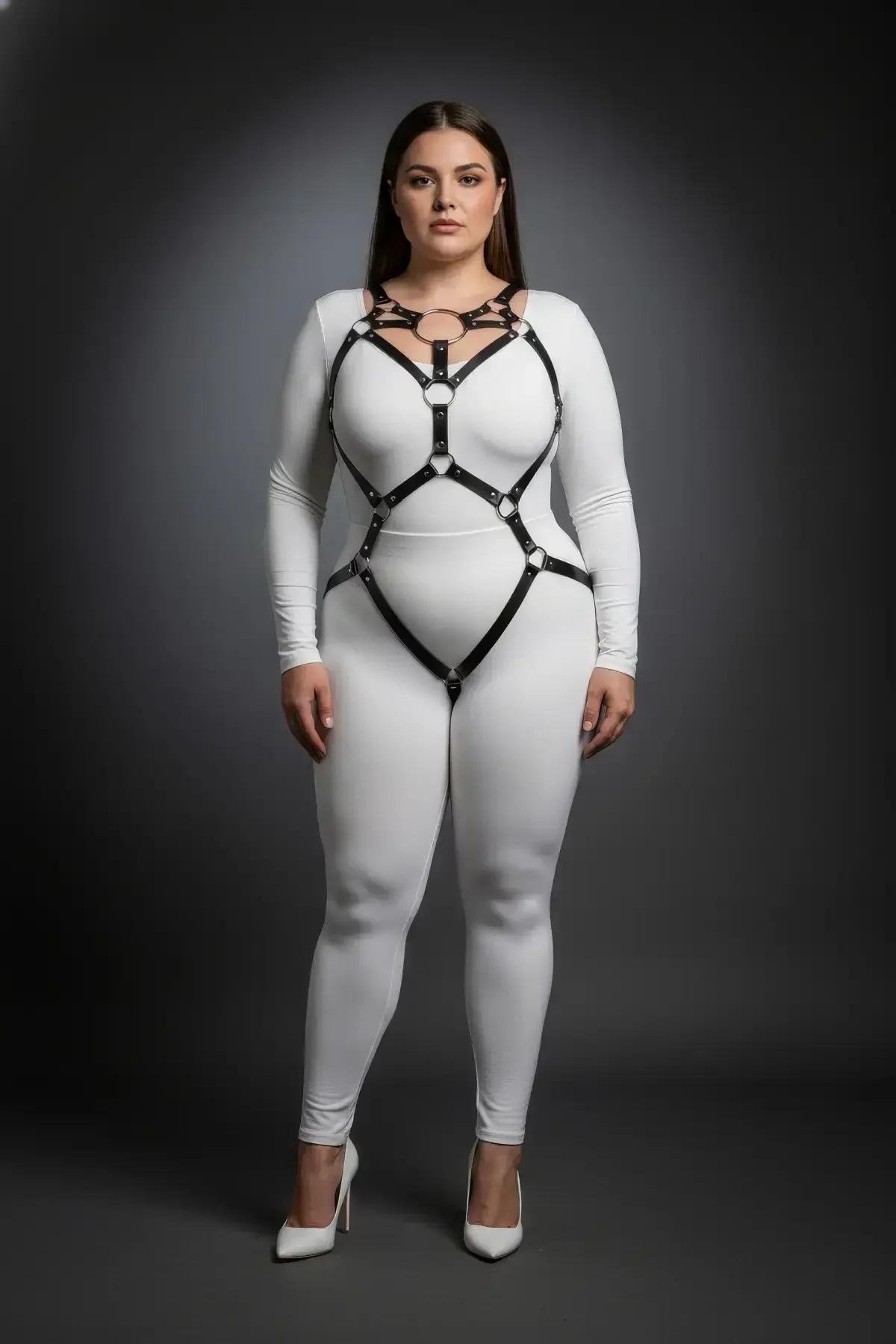 Gümüş toka donanımlı siyah tam vücut harness ayarlanabilir bel kafesi ve kalça bandı