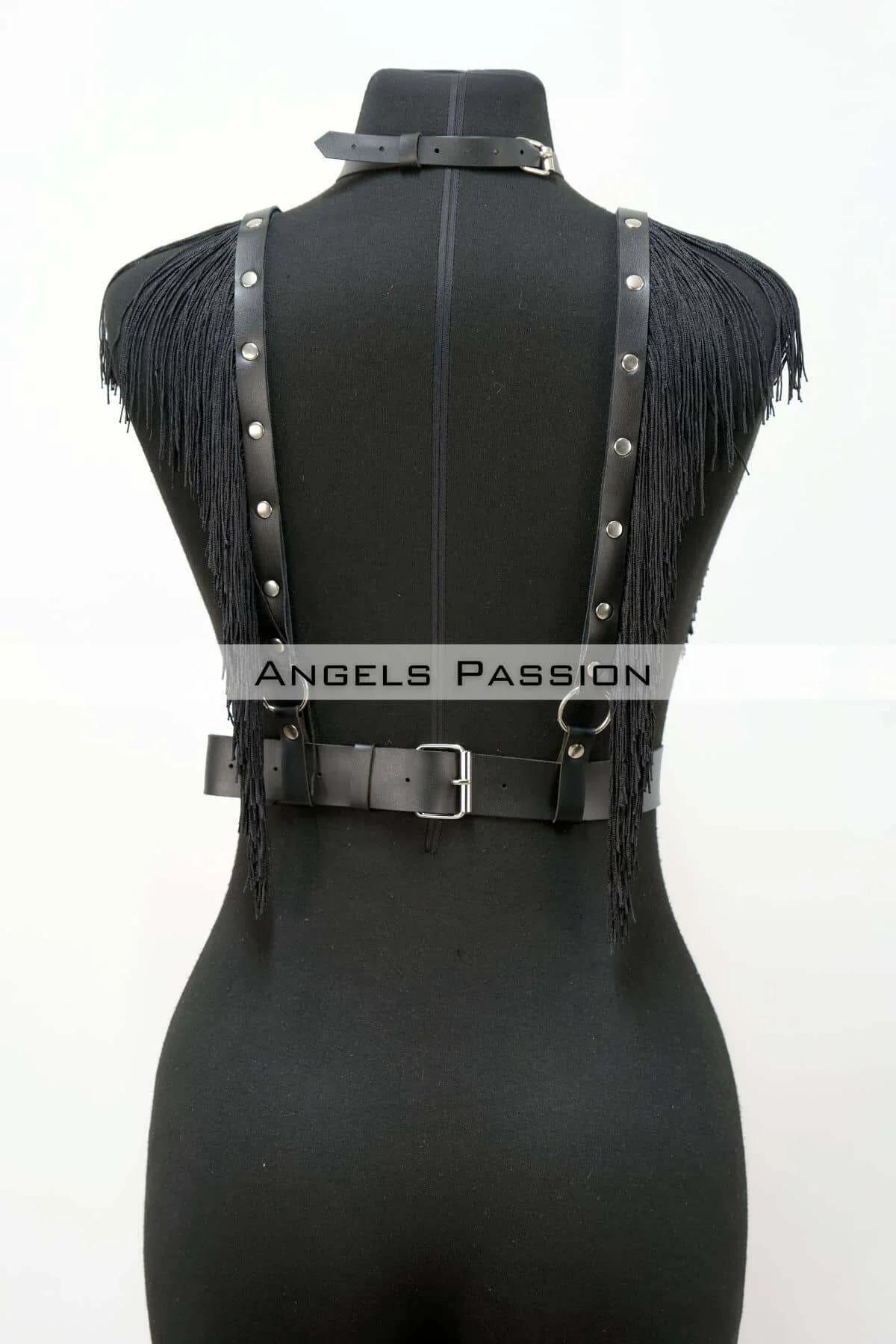 Püskül ve Deri Büstiyer Harness, Püsküllü Clubwear, Deri Büstiyer - APFT767