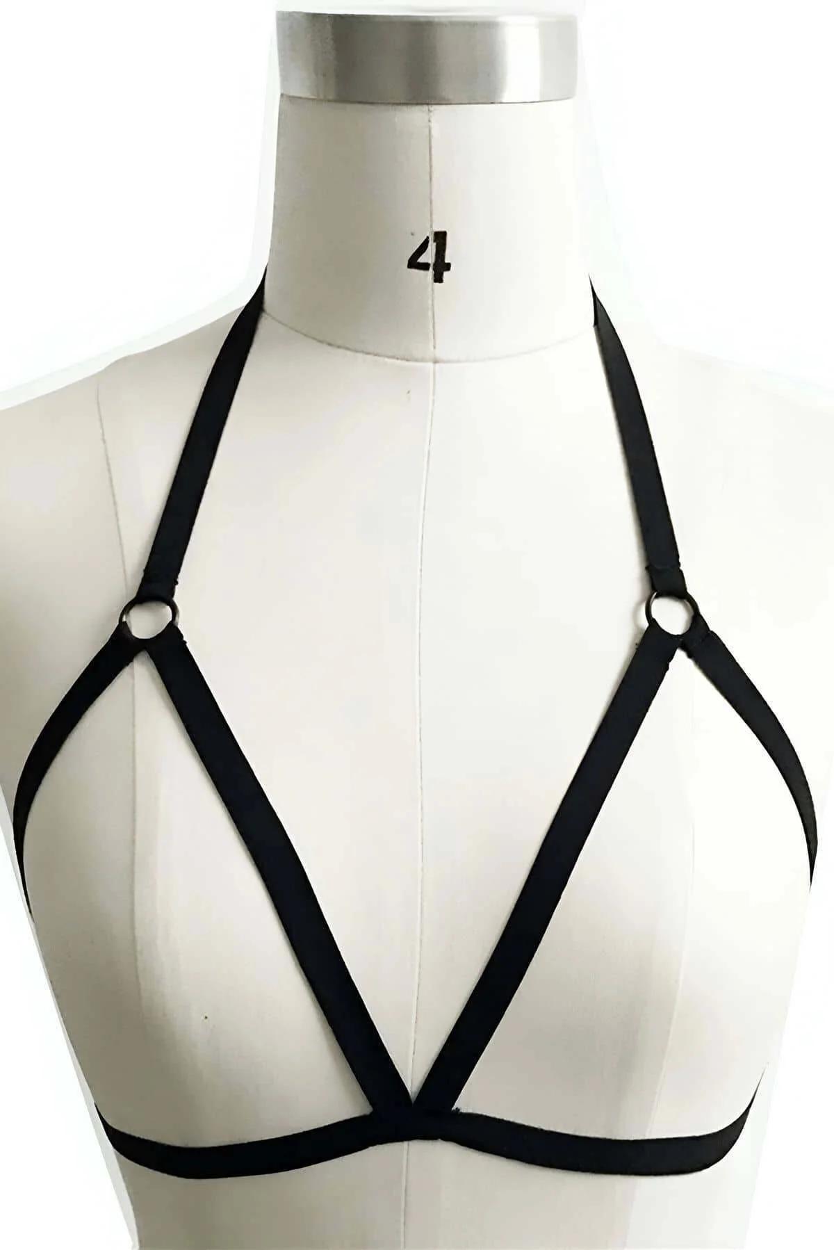 siyah elastik harness omuz O-ring bağlantı noktası yakın çekim