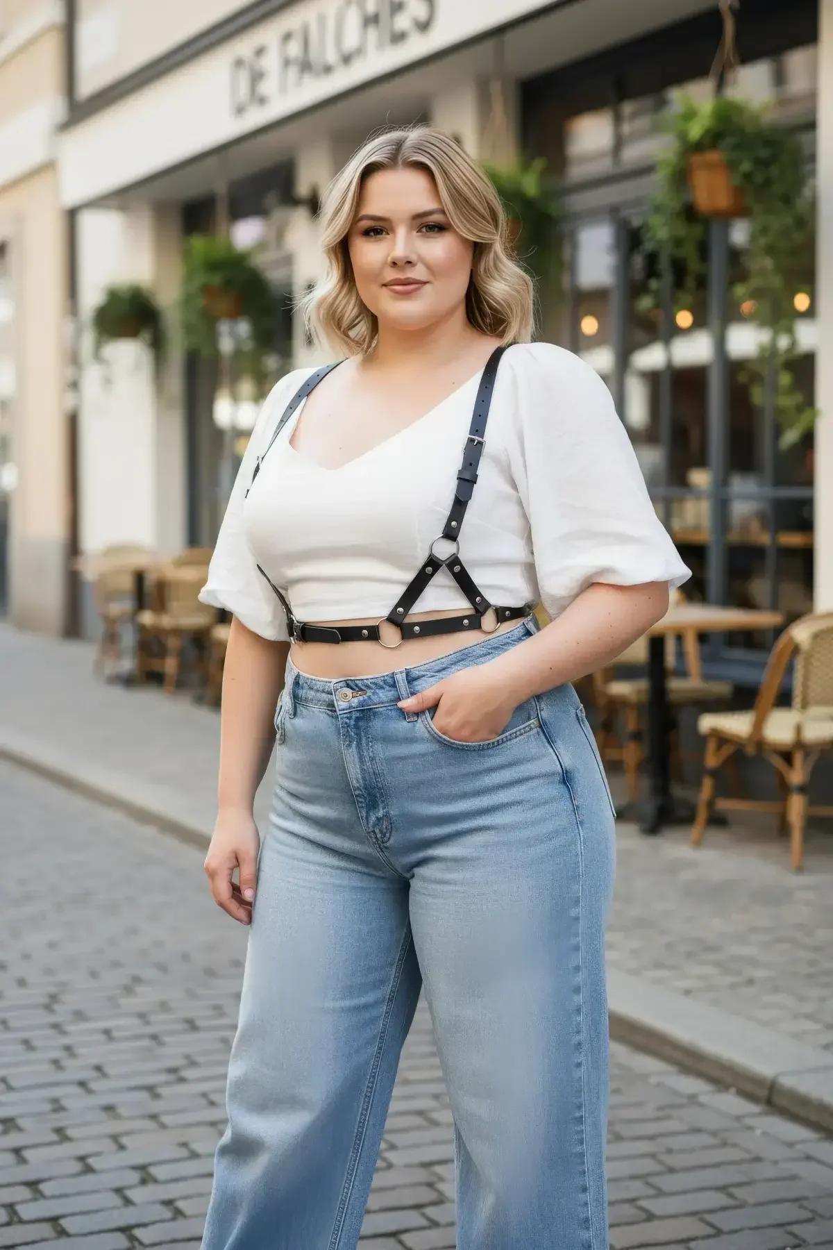 Siyah vegan deri kafes harness askılarındaki gümüş tonu metal toka kapama yakın çekimi