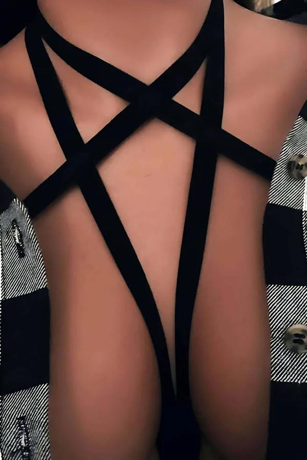 siyah elastik çapraz X bantlı göğüs harness ekose gömlek üzerinde S/M-5XL beden seçenekleri