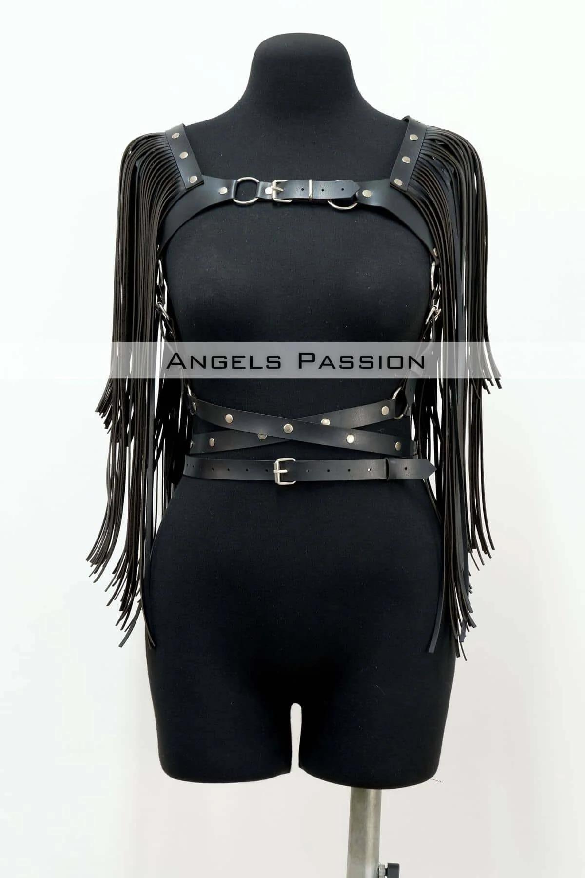 Püskül Detaylı Deri Göğüs Harness, Deri Harness Püsküllü Ceket - APFT999