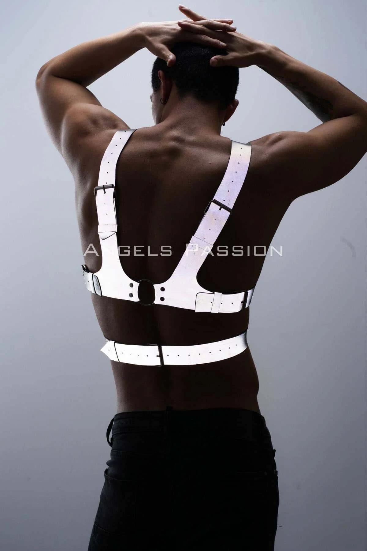 Reflektörlü (Karanlıkta Parlayan) Sert Göğüs Harness, Erkek Harness Aksesuar, Erkek Giyim - APFTM119