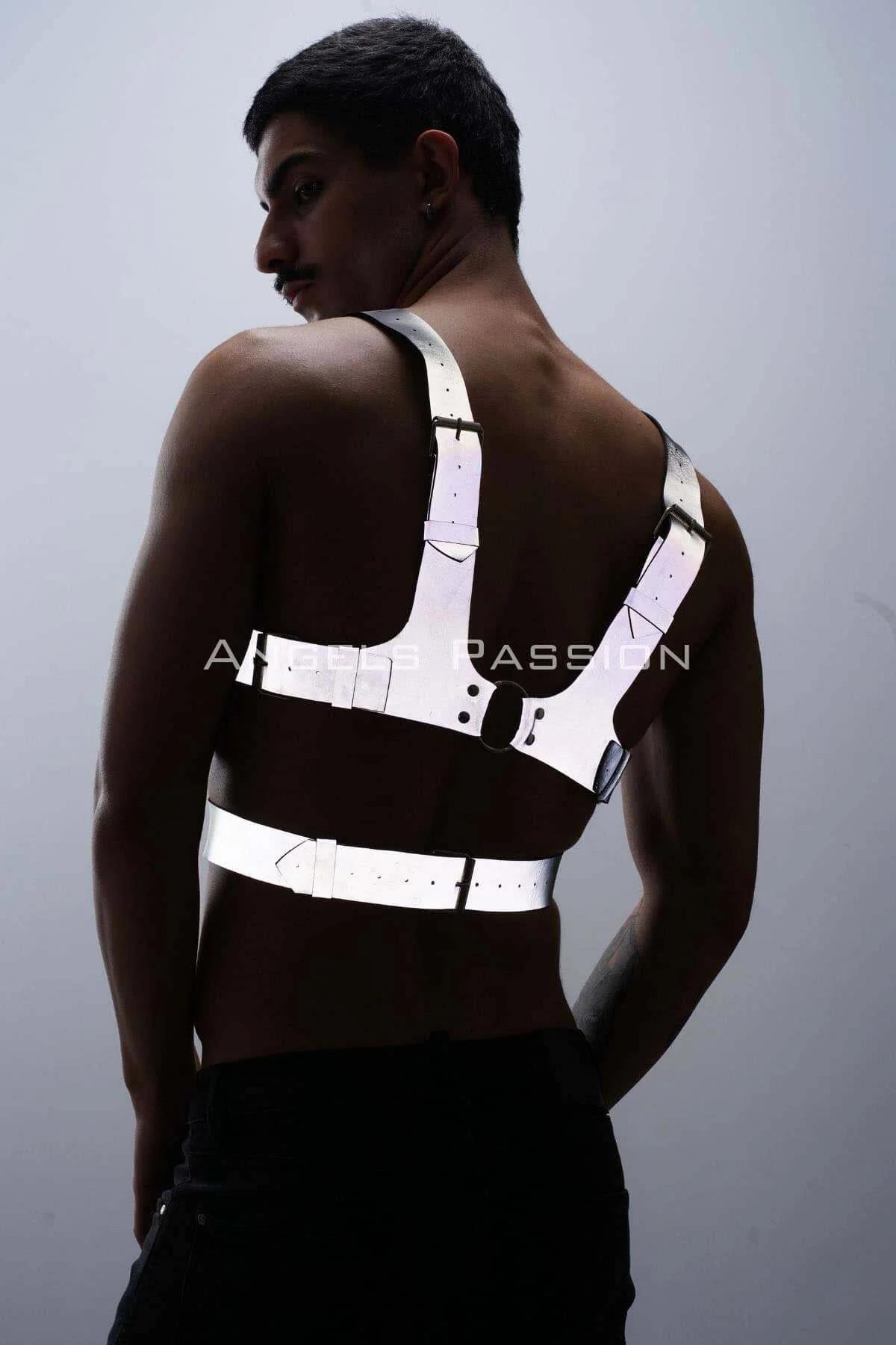 Reflektörlü (Karanlıkta Parlayan) Sert Göğüs Harness, Erkek Harness Aksesuar, Erkek Giyim - APFTM119