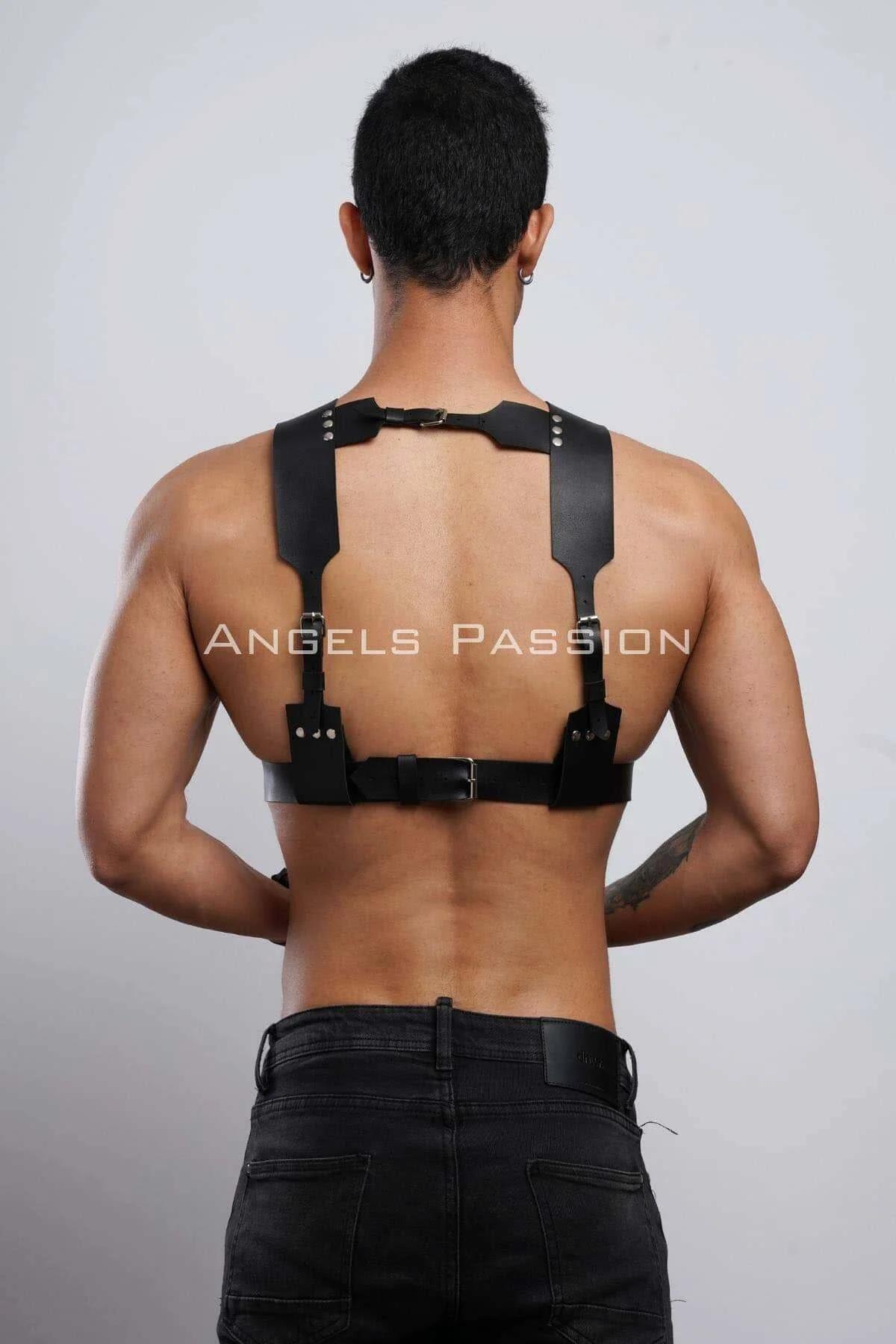 Kelepçeli Erkek Göğüs Harness, Deri Erkek Fantezi Harness, Kelepçeli Erkek Harness - APFTM121