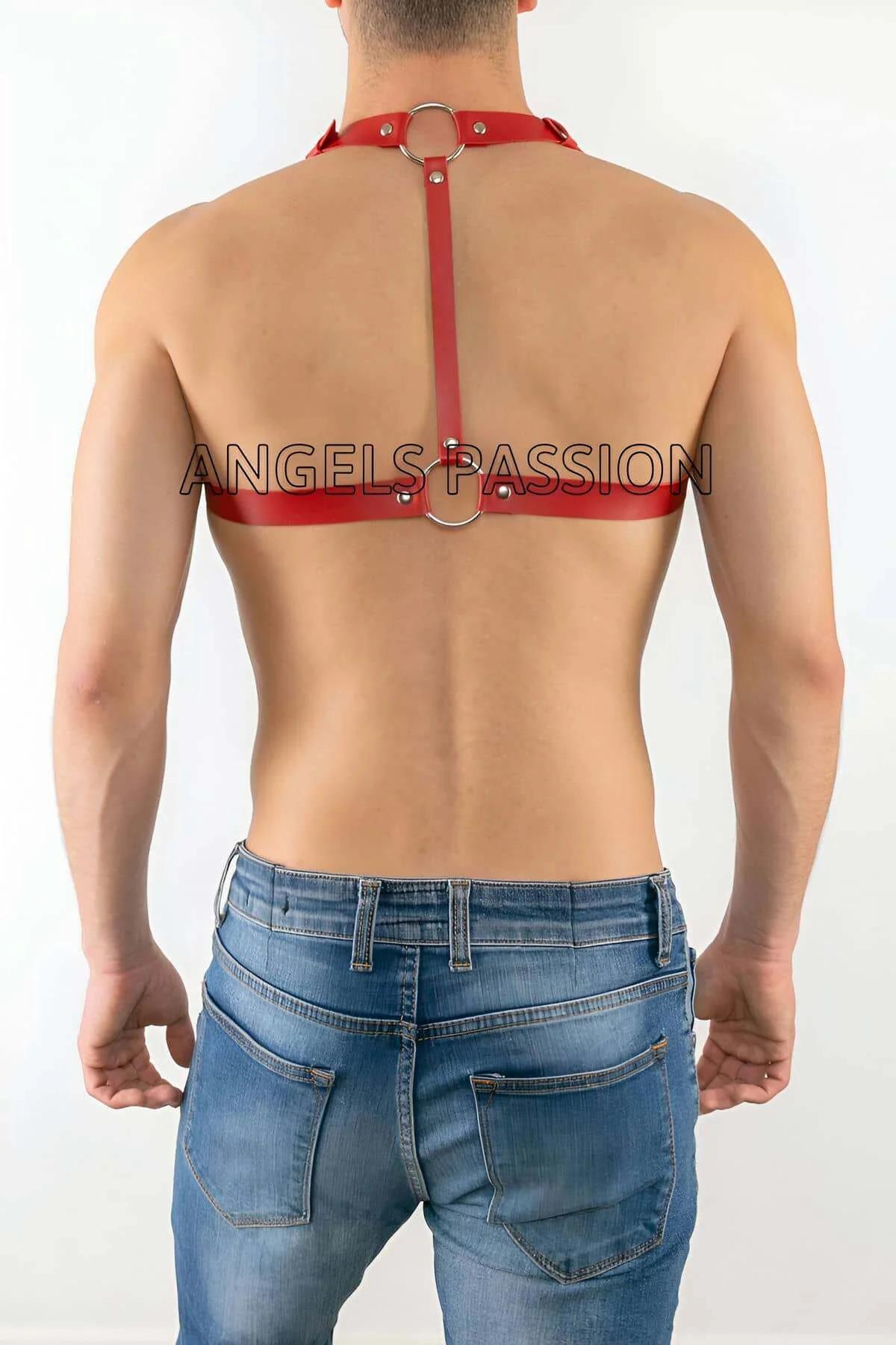 gövde üzerinde kırmızı göğüs harness ayarlanabilir merkez band tokası ön görünüm