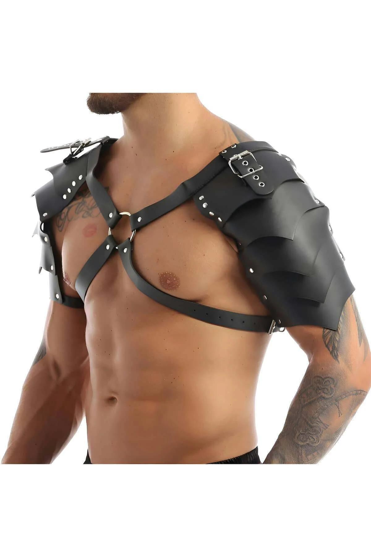 Gladyatör erkek harness göğüs merkezi gümüş O-ring ve ayarlanabilir toka