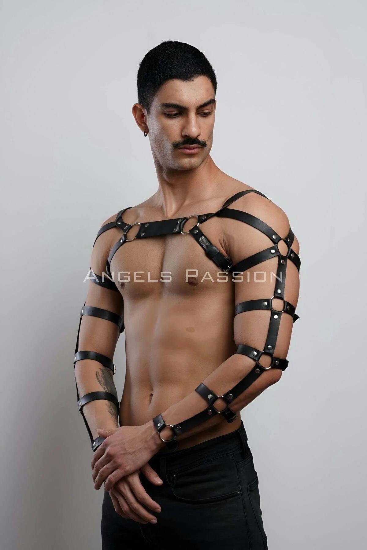 Erkek Deri Kol ve Göğüs Harness, Deri Fantazi Giyim - APFTM166