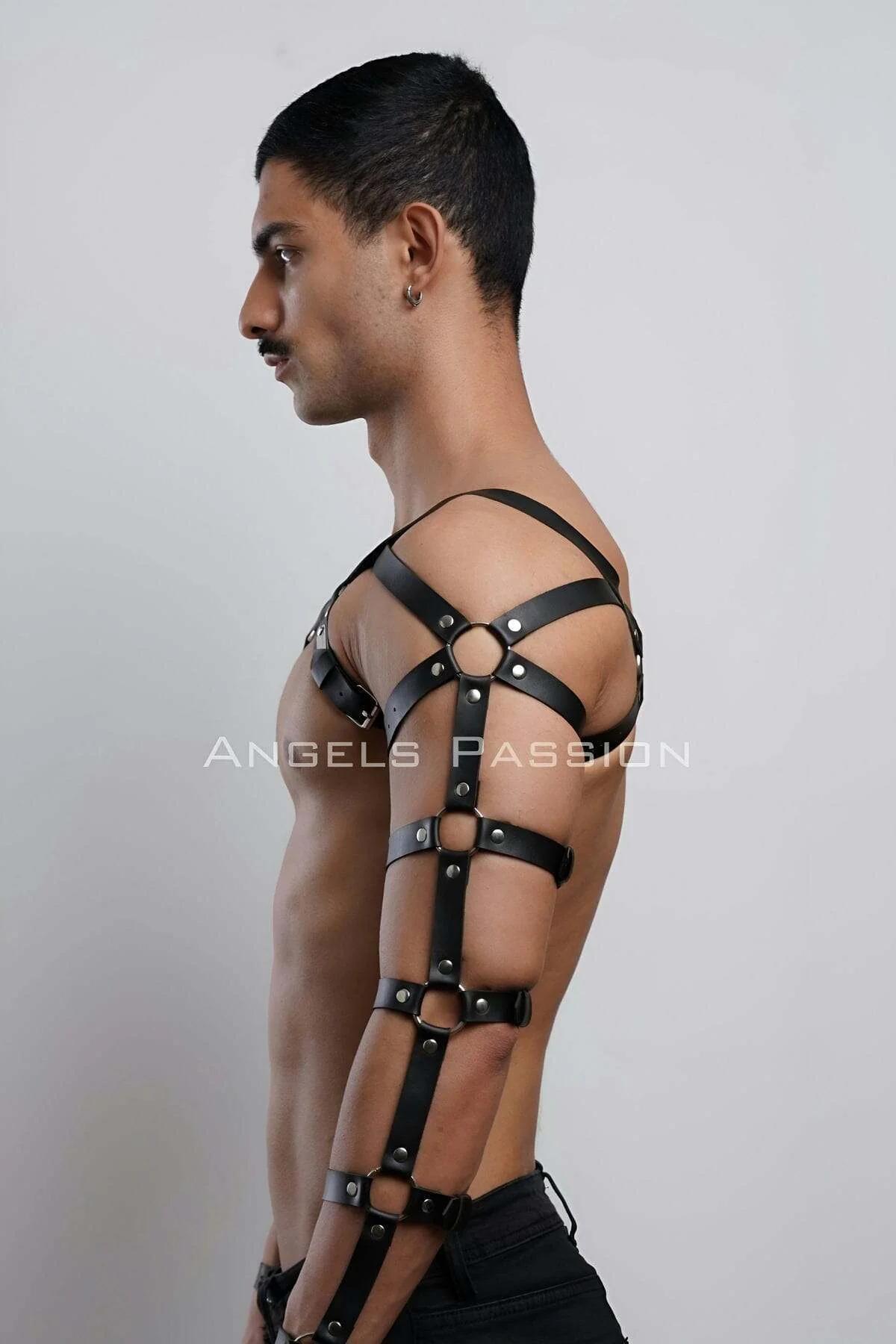 Erkek Deri Kol ve Göğüs Harness, Deri Fantazi Giyim - APFTM166