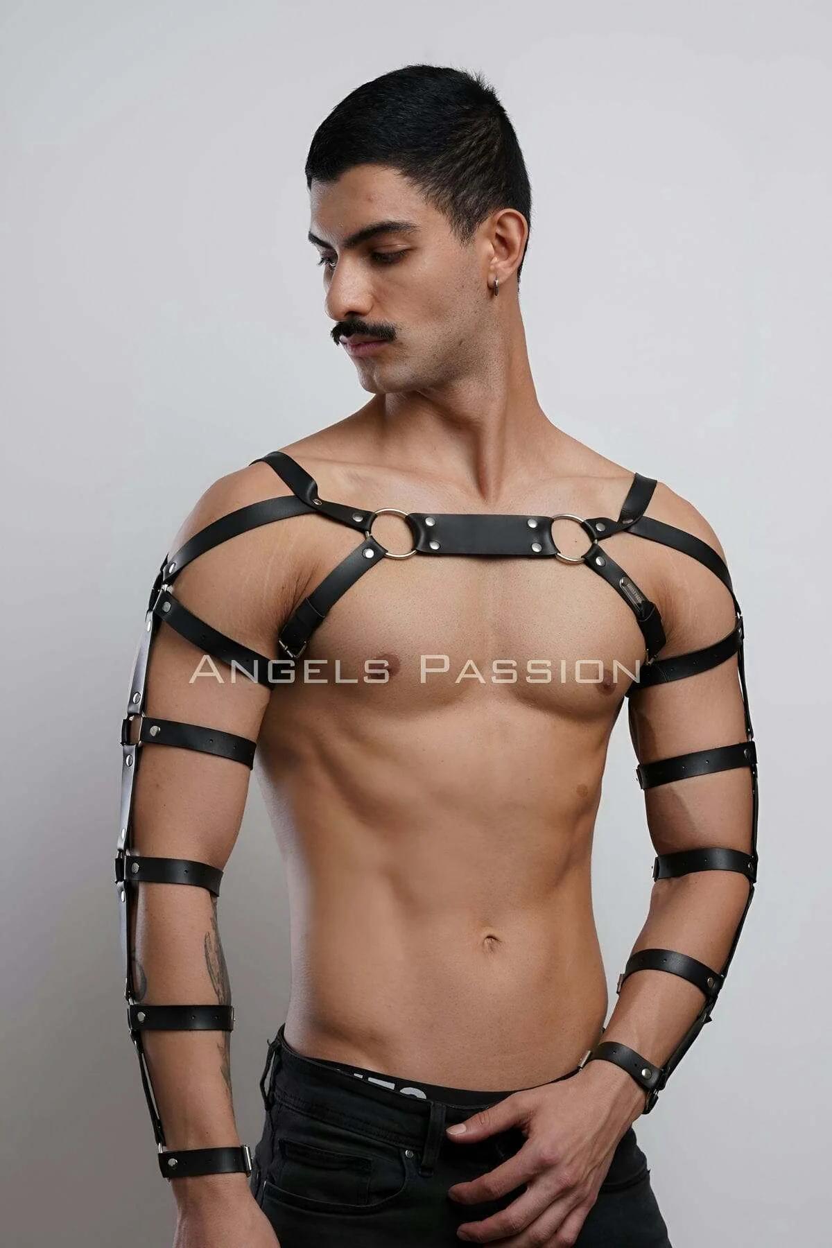 Erkek Deri Kol ve Göğüs Harness, Deri Fantazi Giyim - APFTM166