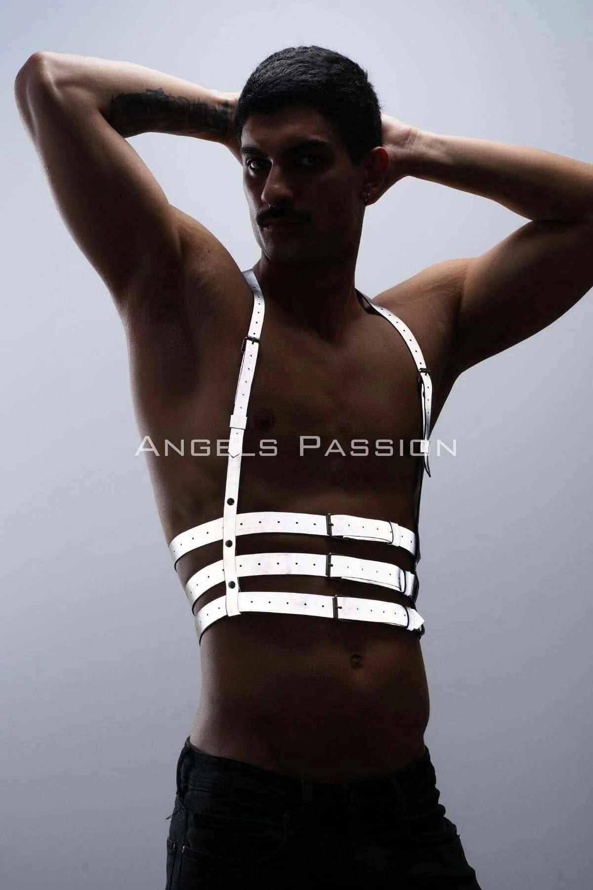 Reflektörlü (Karanlıkta Parlayan) Erkek Göğüs Harness, Parti Aksesuar, Clubwear - APFTM17