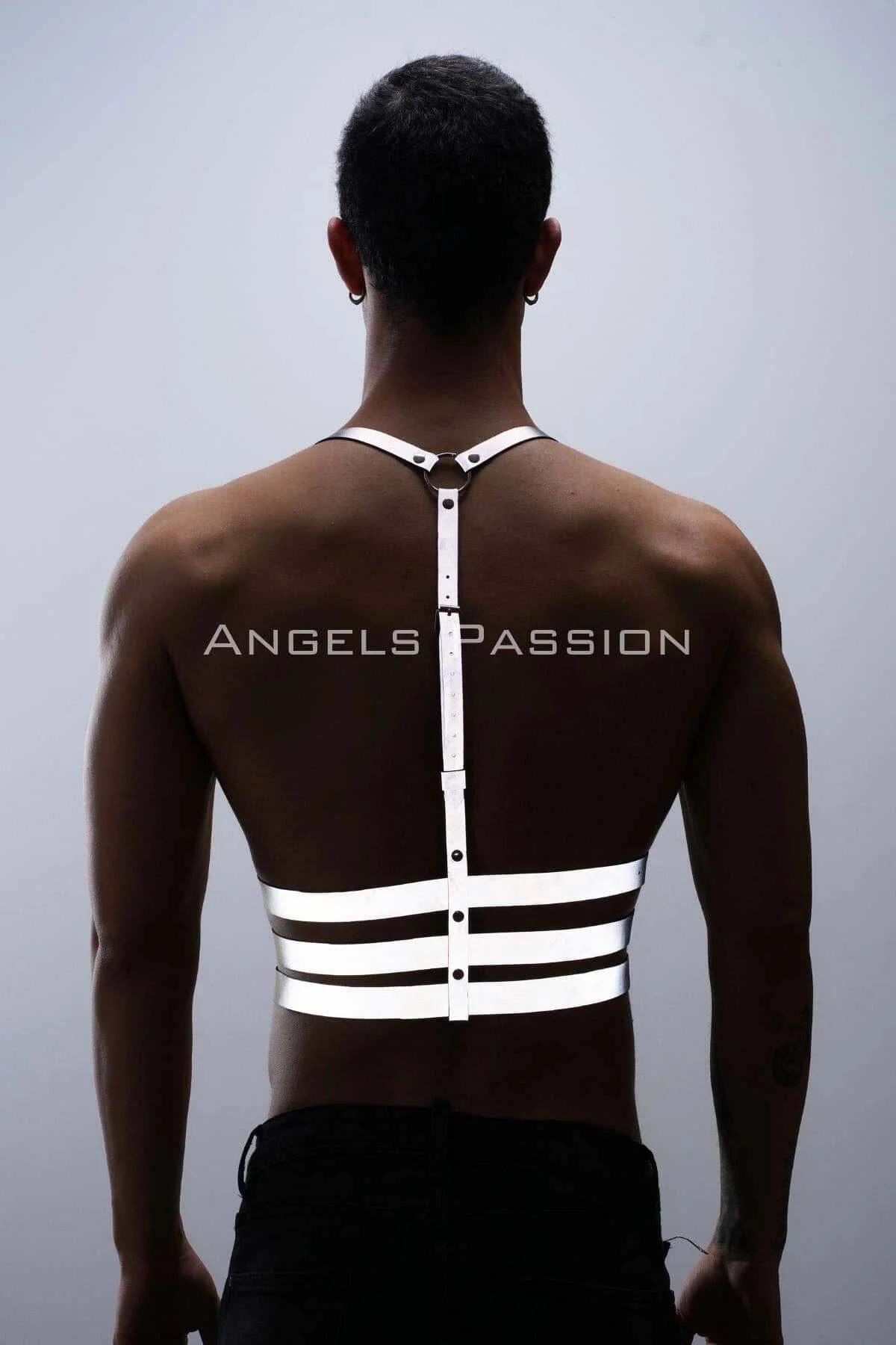 Reflektörlü (Karanlıkta Parlayan) Erkek Göğüs Harness, Parti Aksesuar, Clubwear - APFTM17