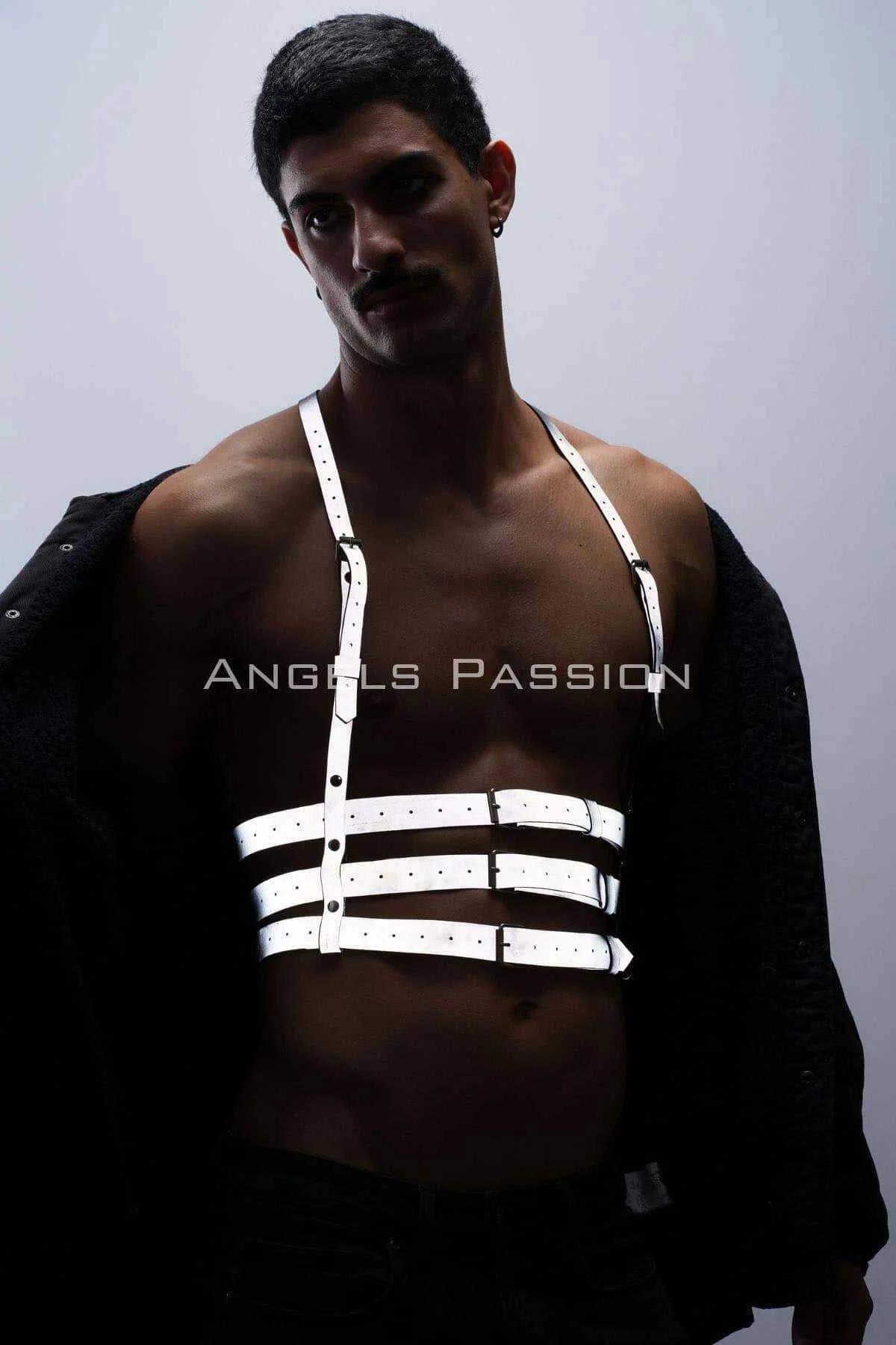 Reflektörlü (Karanlıkta Parlayan) Erkek Göğüs Harness, Parti Aksesuar, Clubwear - APFTM17