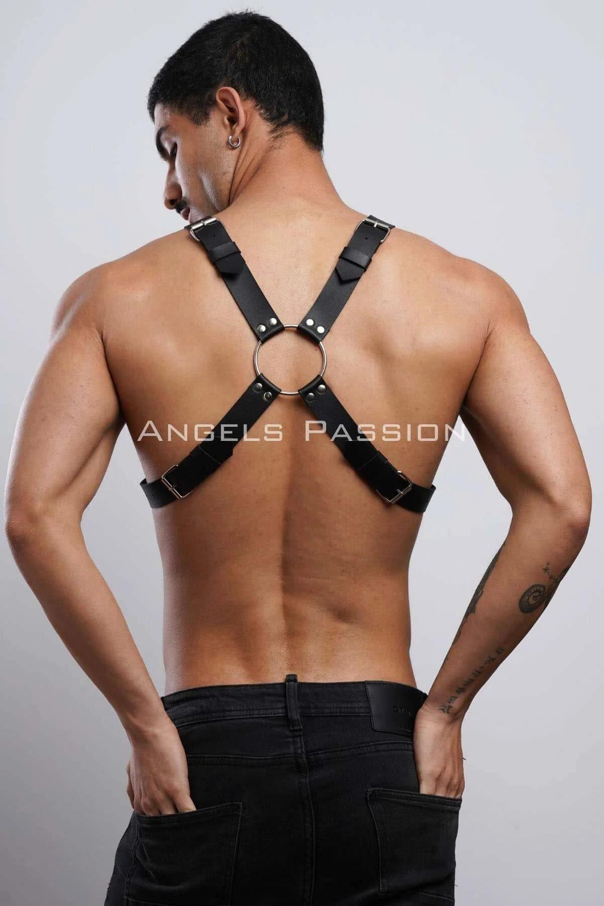 Halka Detaylı X Göğüs Erkek Harness, Gömlek Kemeri, T-Shirt Kemeri, Clubwear - APFTM178