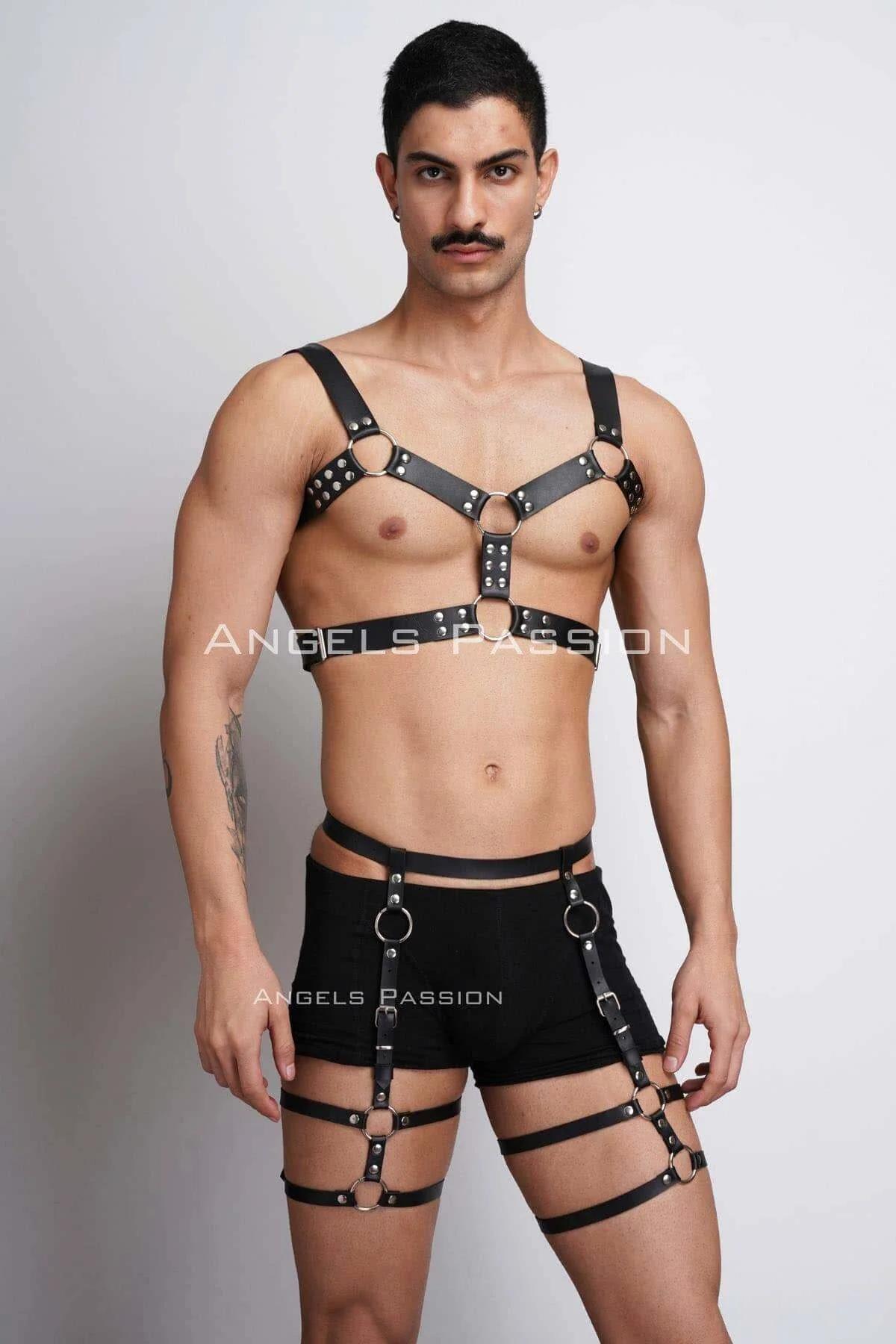 Erkek Deri Göğüs Harness ve Bacak Harness Takım - APFTM195