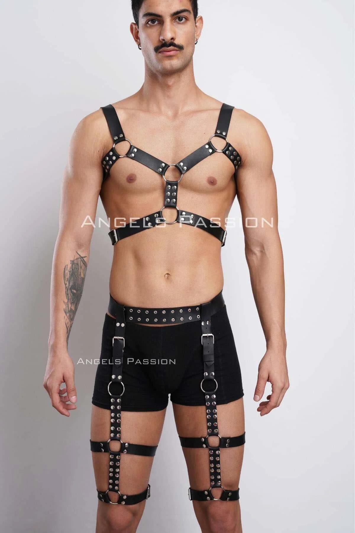 Tarz Göğüs ve Bacak Harness Takım, Erkek Parti Aksesuarları - APFTM196
