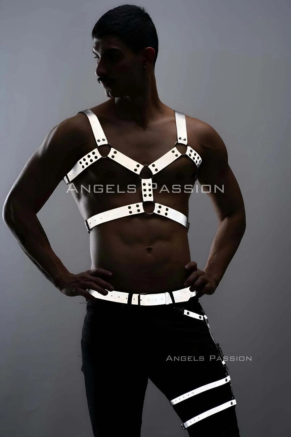 Karanlıkta Yansıyan Reflektörlü Erkek Harness Takım, Erkek Göğüs ve Bacak Harness Takım - APFTM198