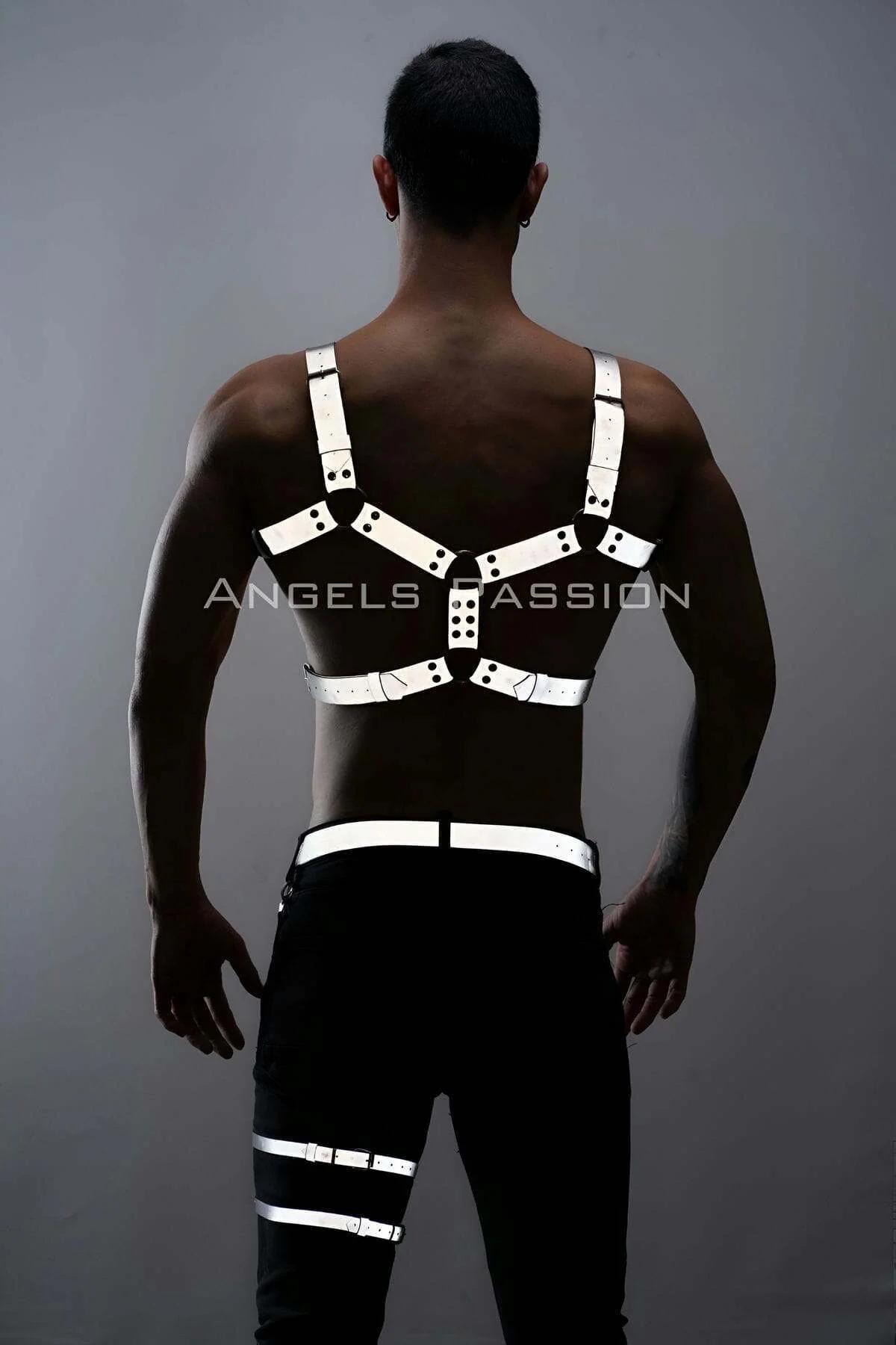 Karanlıkta Yansıyan Reflektörlü Erkek Harness Takım, Erkek Göğüs ve Bacak Harness Takım - APFTM198