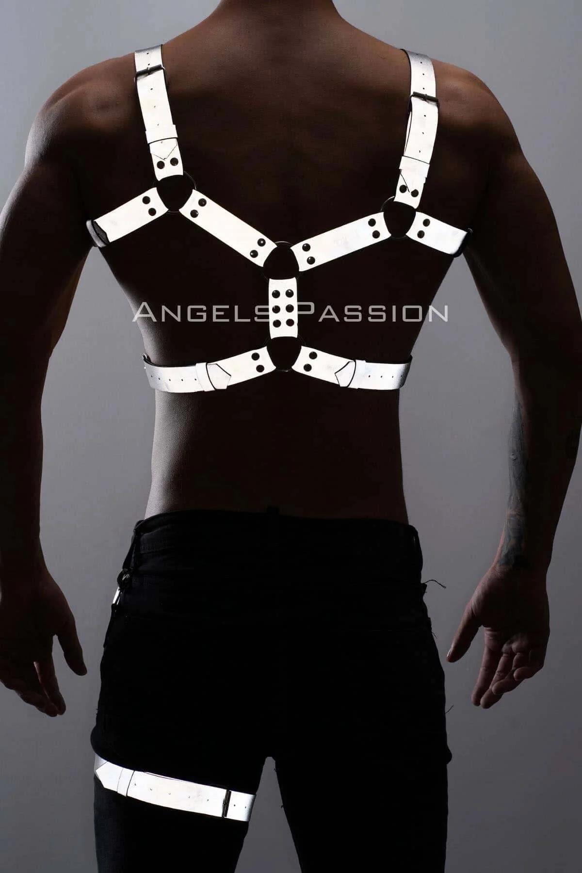 Reflektörlü - Karanlıkta Yansıyan Erkek Göğüs ve Bacak Harness Takım - APFTM199