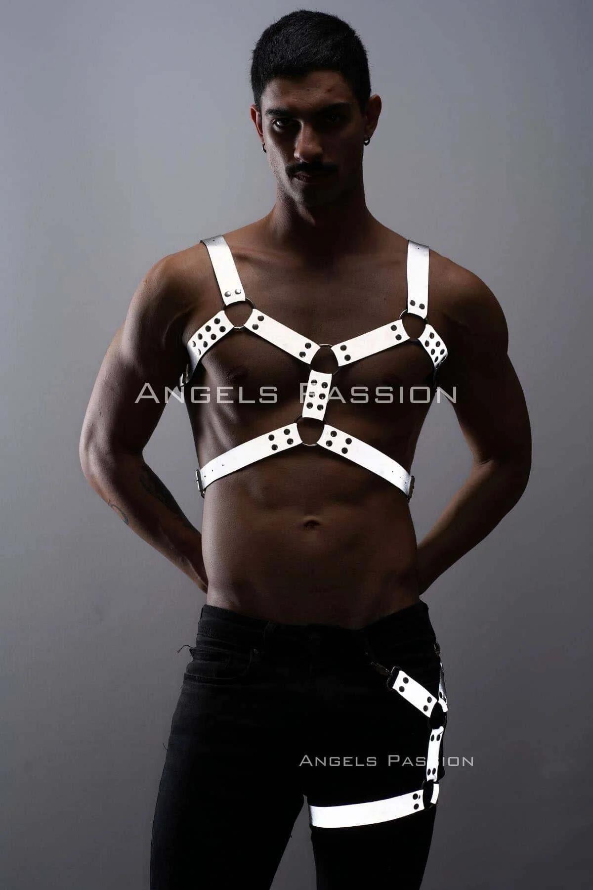 Reflektörlü - Karanlıkta Yansıyan Erkek Göğüs ve Bacak Harness Takım - APFTM199