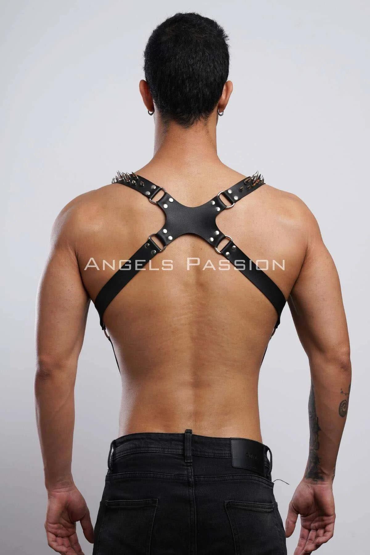Çivi Detaylı Erkek Göğüs Harness, Erkek Clubwear, Deri Erkek Harness - APFTM203