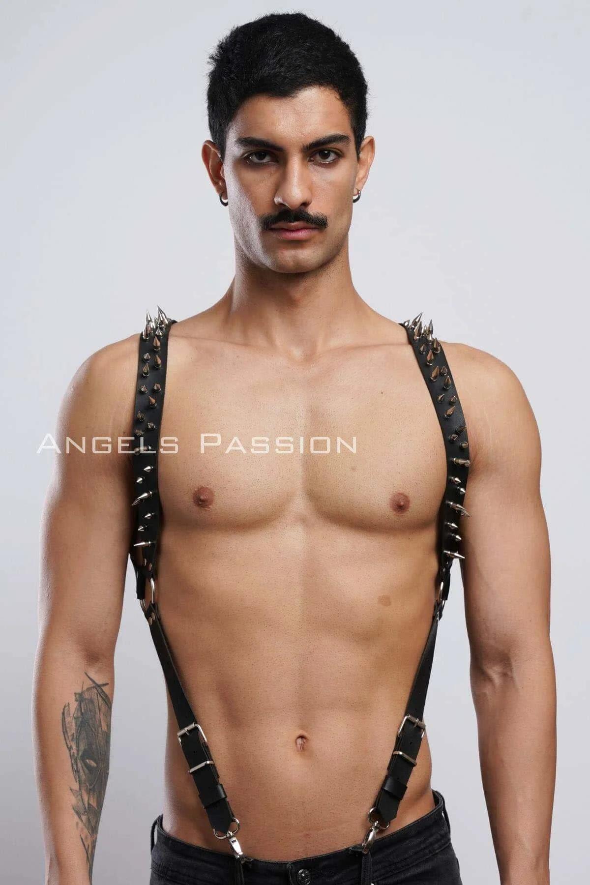 Çivi Detaylı Erkek Göğüs Harness, Erkek Clubwear, Deri Erkek Harness - APFTM203