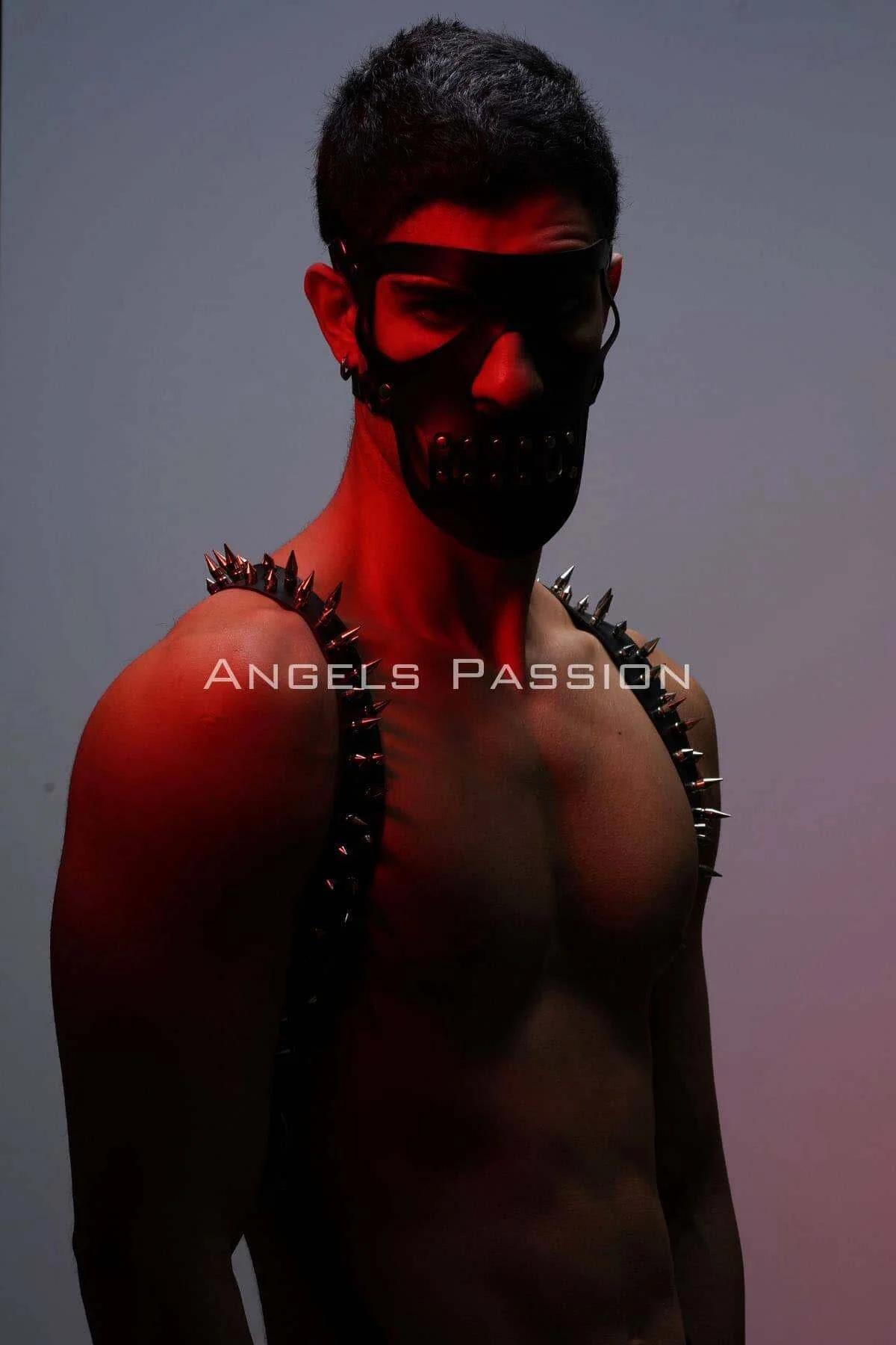 Çivi Detaylı ve Maskeli Erkek Harness Takım, Erkek Clubwear, Erkek Göğüs Harness - APFTM204
