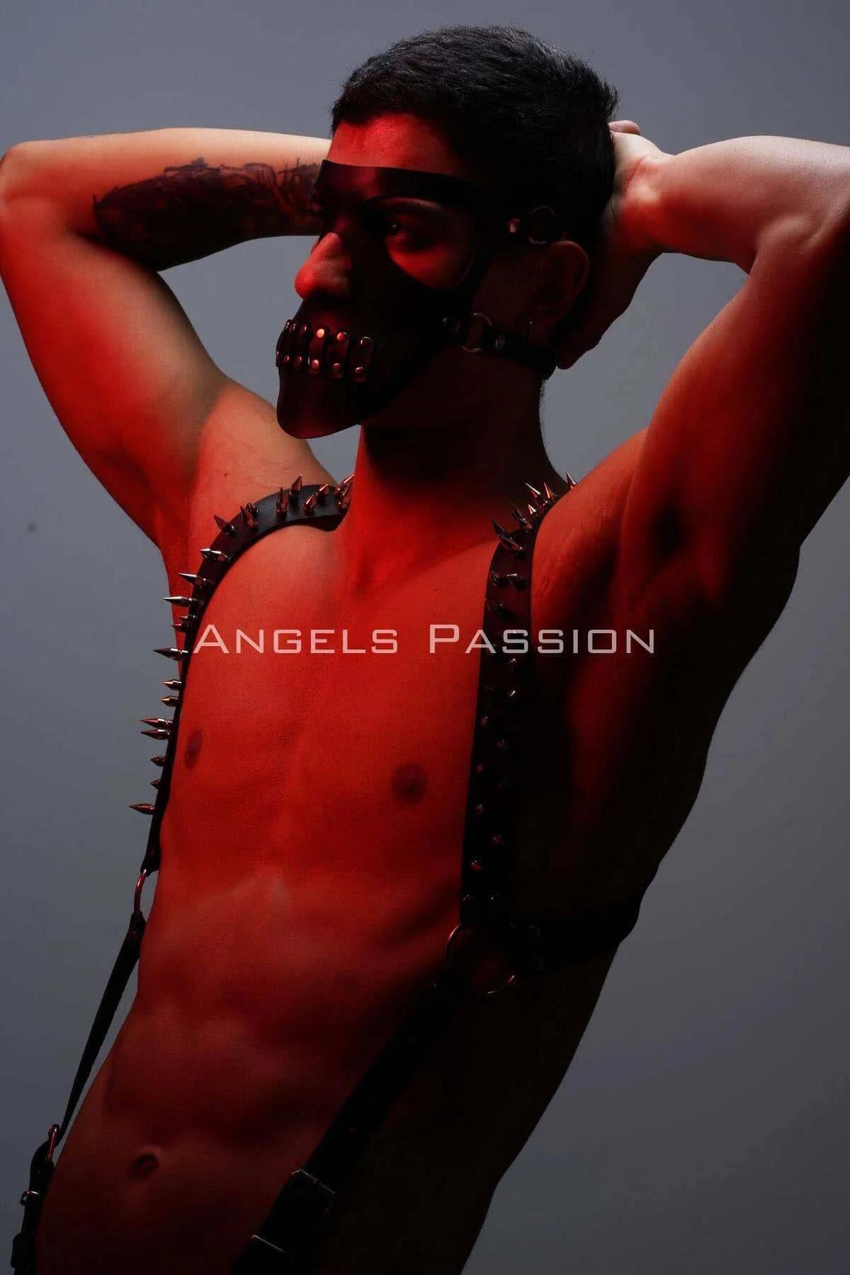 Çivi Detaylı ve Maskeli Erkek Harness Takım, Erkek Clubwear, Erkek Göğüs Harness - APFTM204