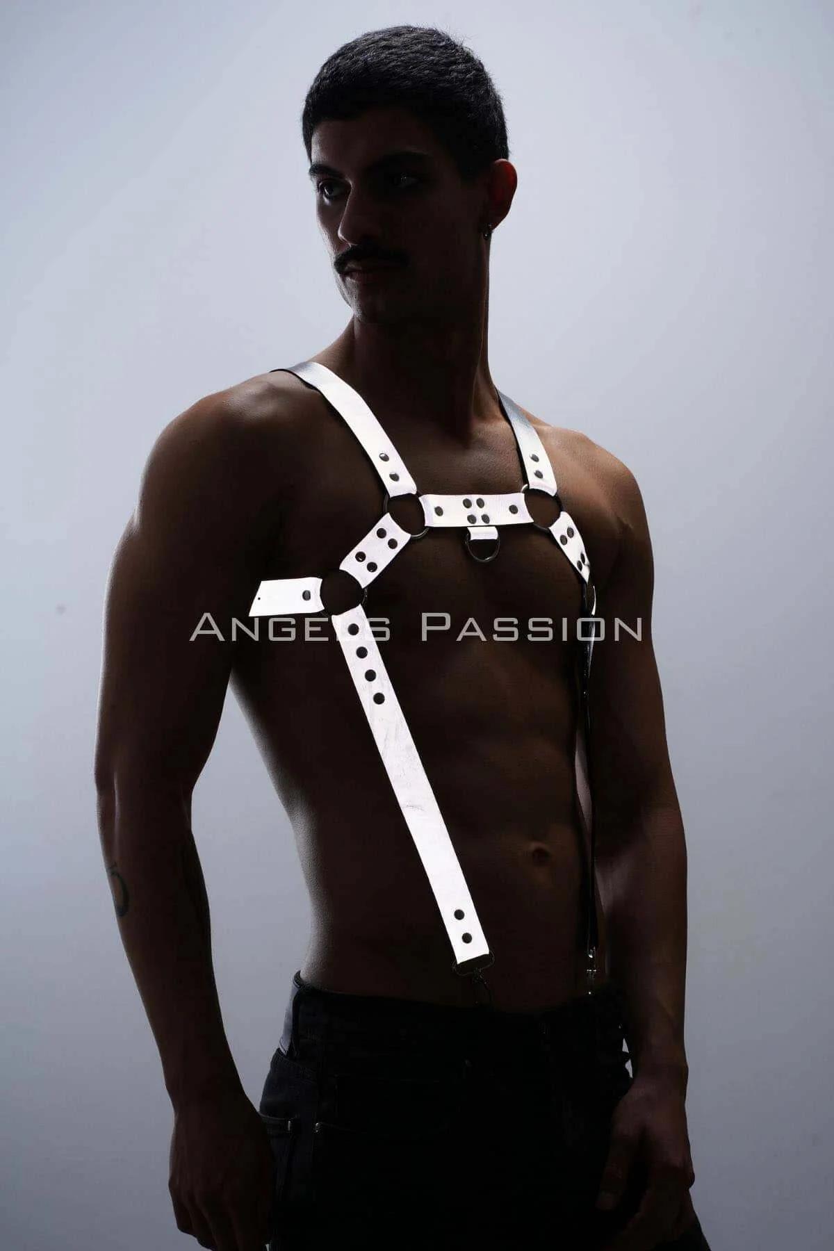 Reflektörlü (Karanlıkta Parlayan) Erkek Göğüs Harness, Reflektörlü Pantolon Askısı, Clubwear - APFTM23