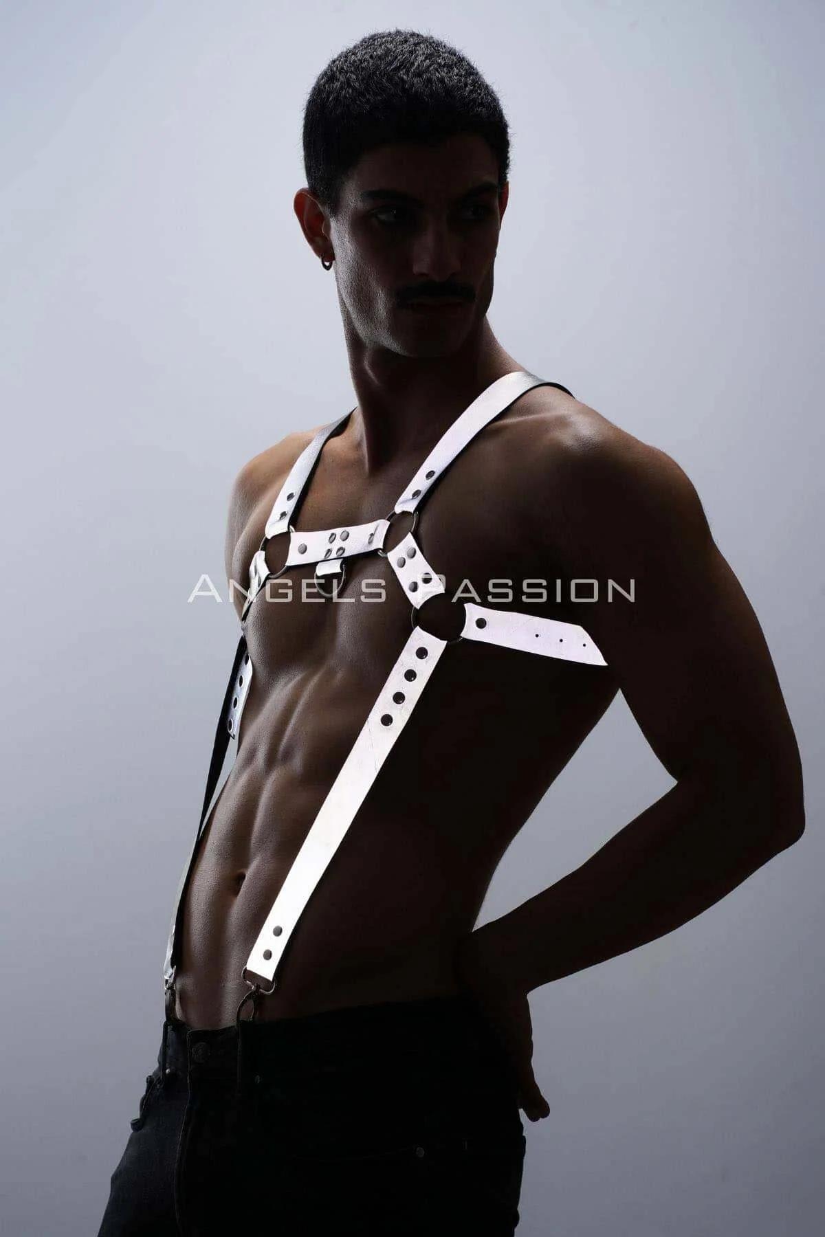 Reflektörlü (Karanlıkta Parlayan) Erkek Göğüs Harness, Reflektörlü Pantolon Askısı, Clubwear - APFTM23