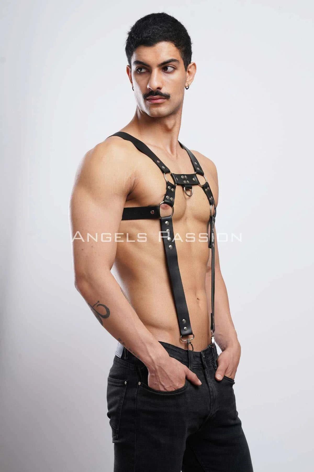 Gümüş O-halka ve klip halkalarıyla ayarlanabilir bantlı erkek harness yan açı
