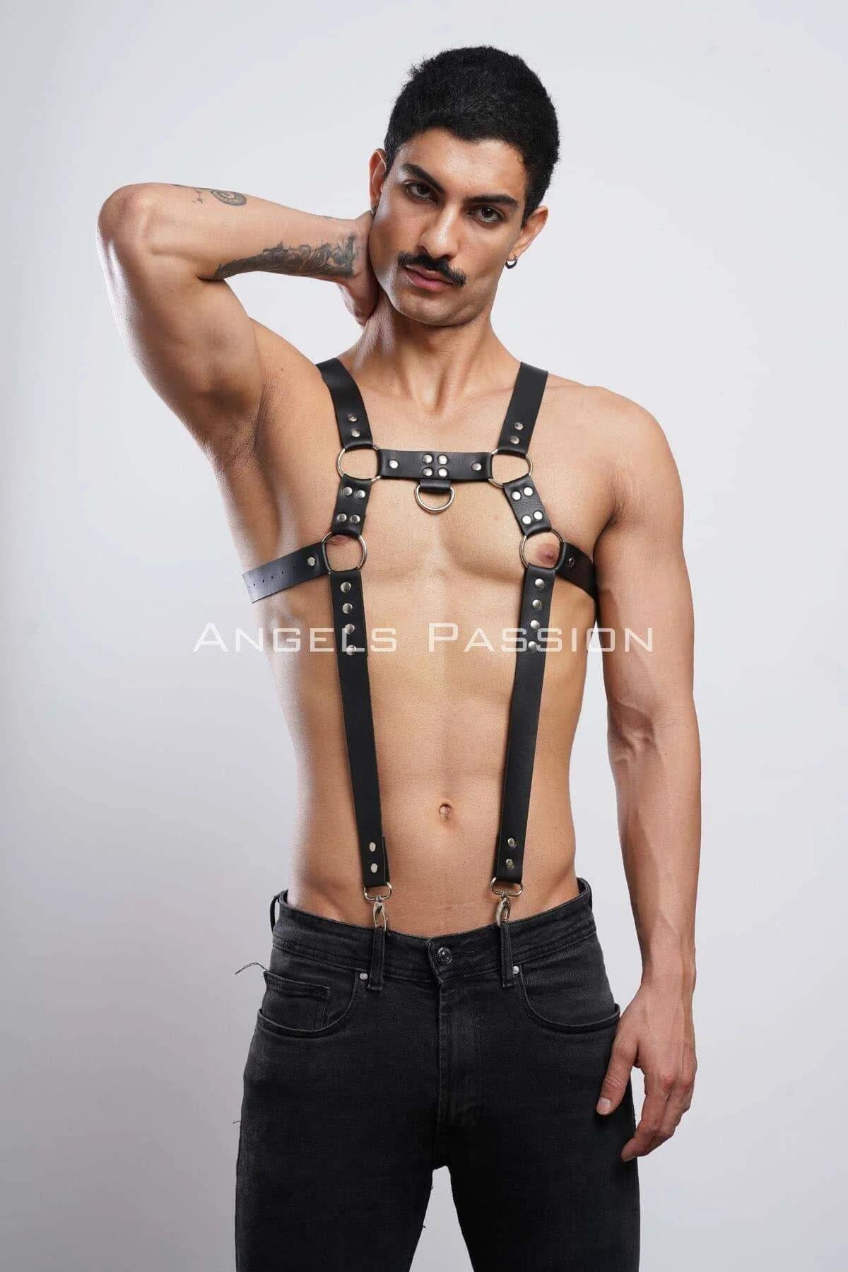Erkek Göğüs Harness, Erkek Deri Pantolon Askısı, Erkek Clubwear - APFTM23