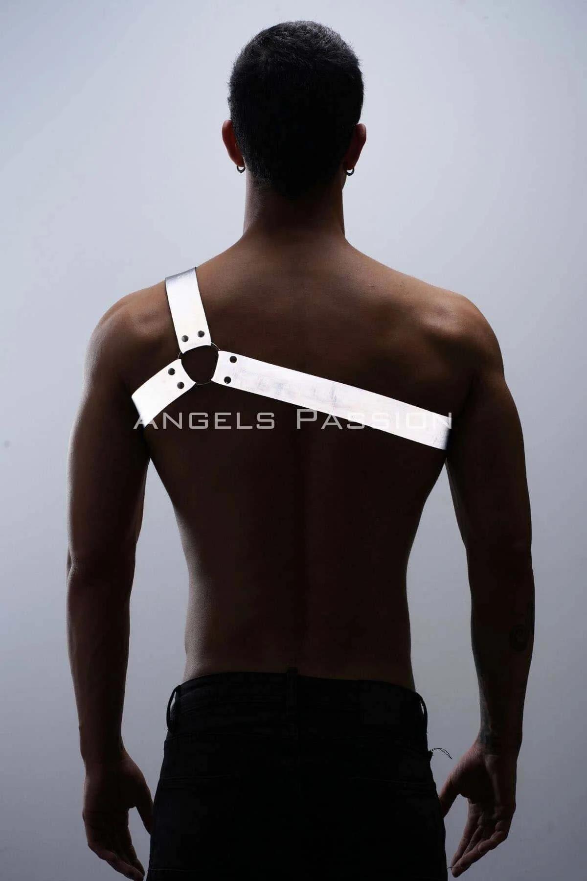 Reflektörlü (Karanlıkta Parlayan) Tek Omuz Erkek Göğüs Harness, Clubwear - APFTM32